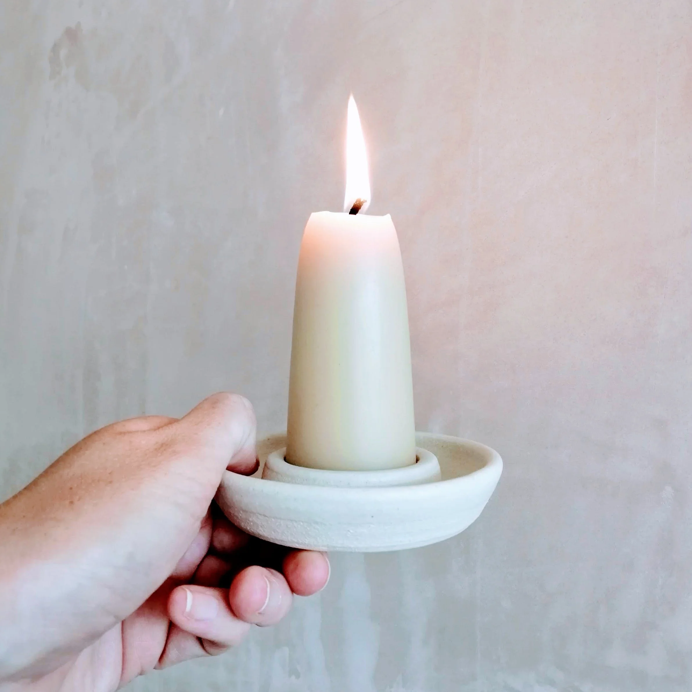 Pearl White Candle Holder, With Beeswax Candle