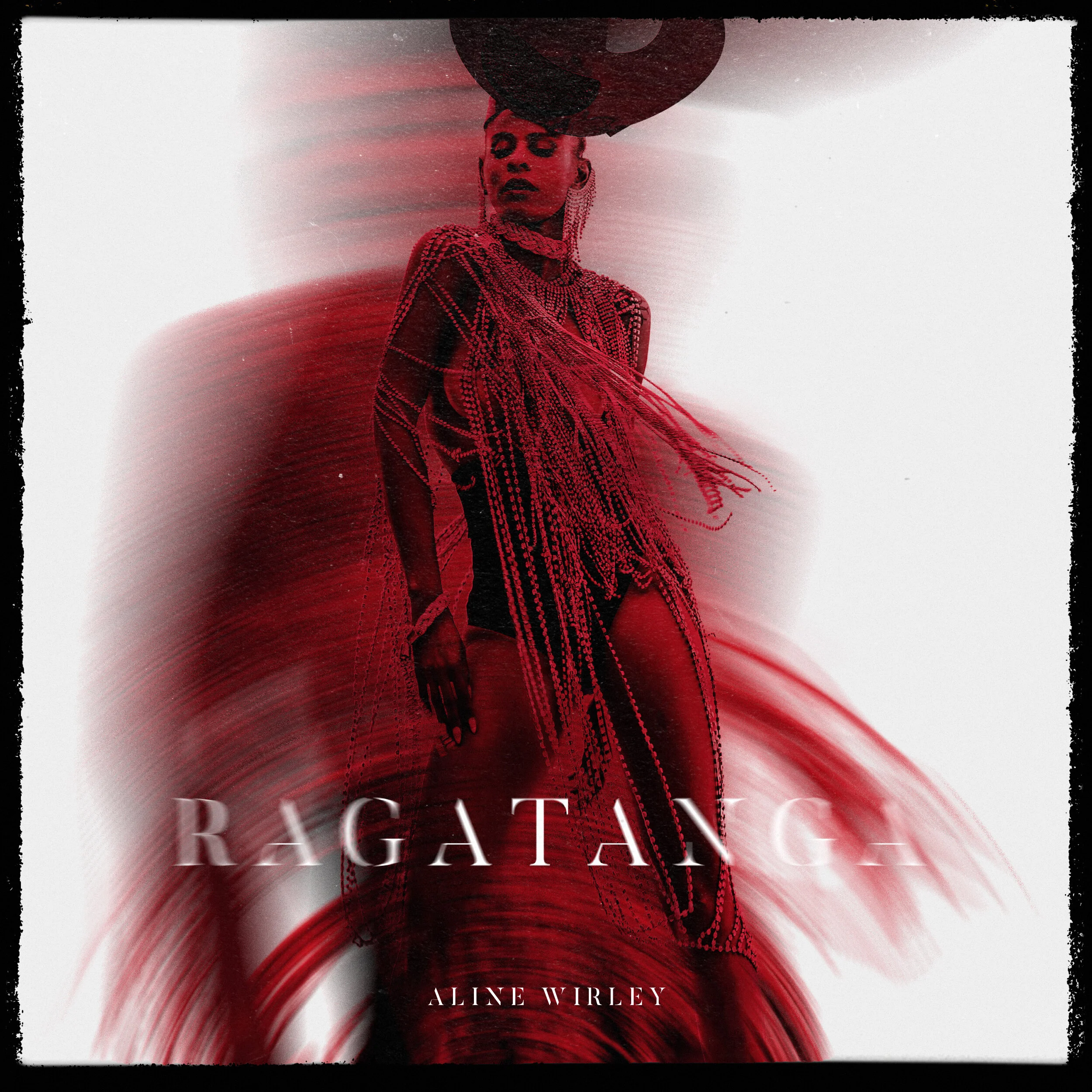 Livro intitulado "Ragatal", de Aline Wirley, com uma imagem estilizada de uma mulher com cabelo trançado e vestido de tecido com padrão geométrico, em tons de preto e vermelho, em um fundo branco e preto.