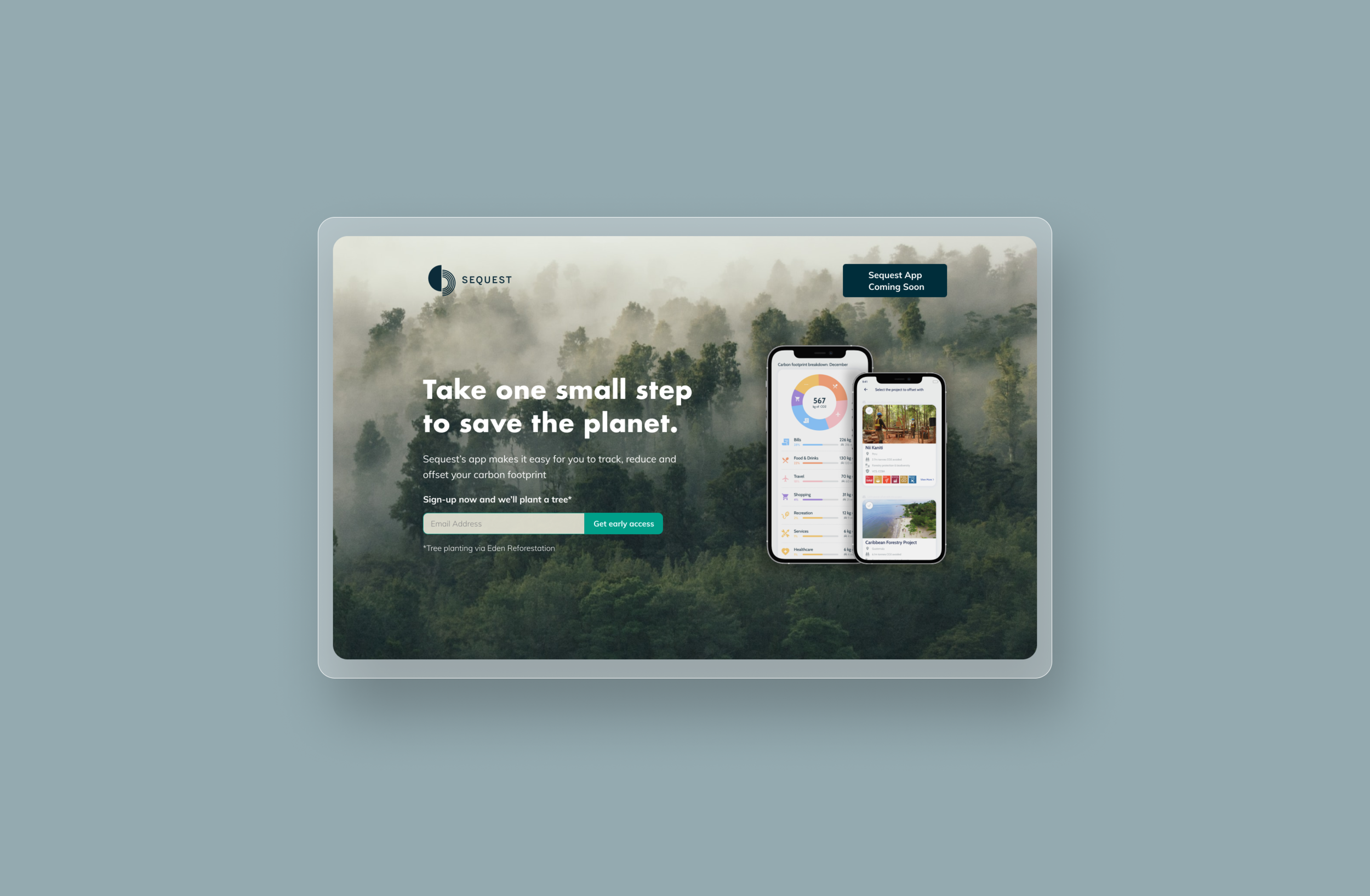 Sequest - Website design for a carbon offsetting app