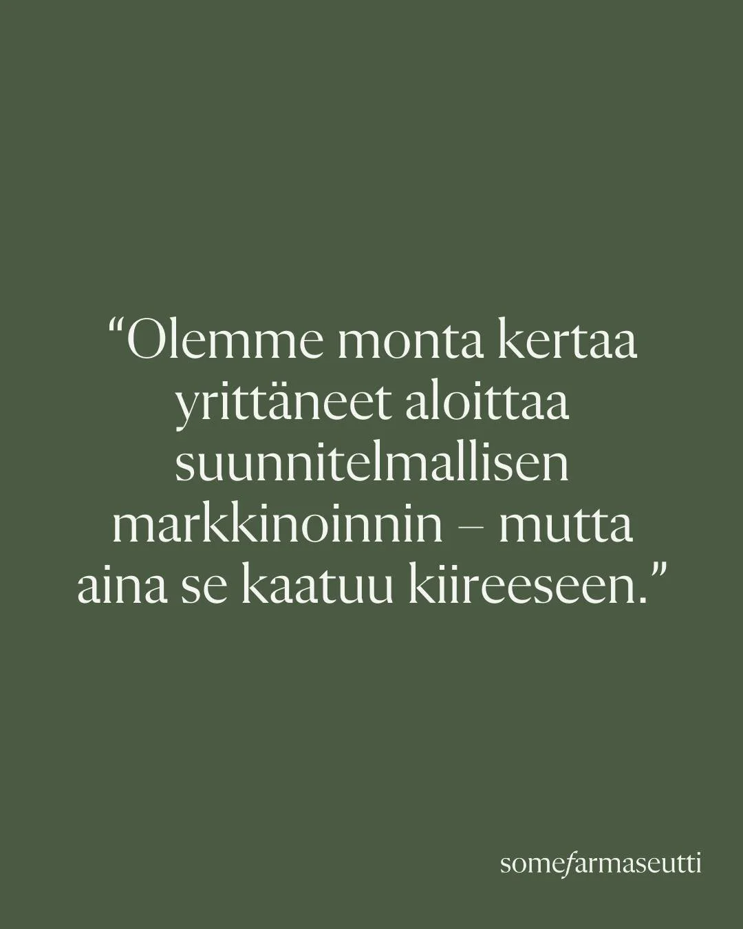 &ldquo;Olemme monta kertaa yritt&auml;neet aloittaa suunnitelmallisen markkinoinnin &ndash; mutta aina se kaatuu kiireeseen.&rdquo;

T&auml;m&auml; on tuttua monelle apteekille: Markkinointia tehd&auml;&auml;n silloin, kun siihen sattuu j&auml;&auml;