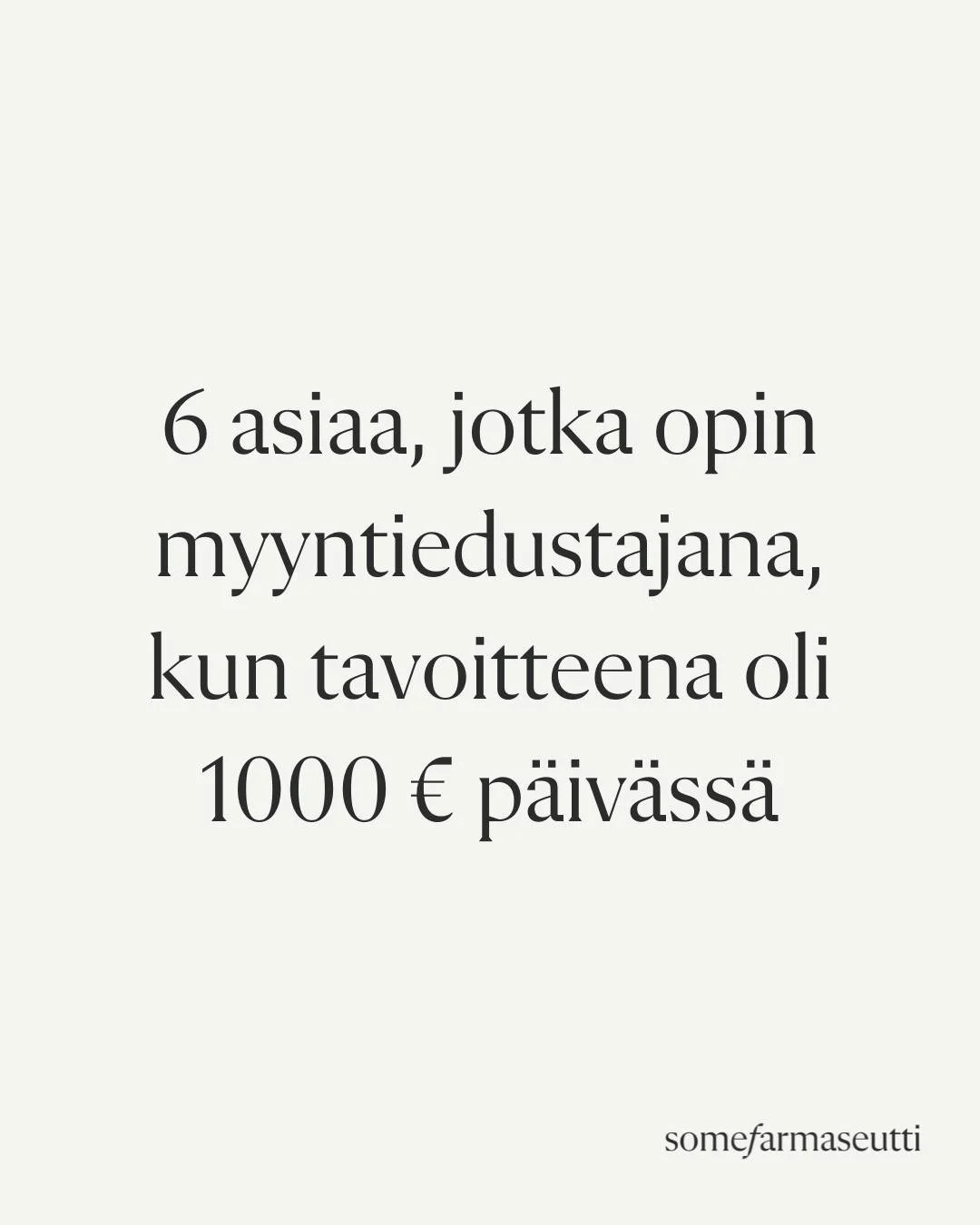 6 asiaa, jotka opin myyntiedustajana, kun tavoitteena oli 1000 &euro; p&auml;iv&auml;ss&auml;

🌟 Kontaktien m&auml;&auml;r&auml; on ratkaisevaa
Jos ei ota kontaktia asiakkaaseen, ei voi tulla myynti&auml;k&auml;&auml;n. (Eik&auml; voi saada my&ouml;