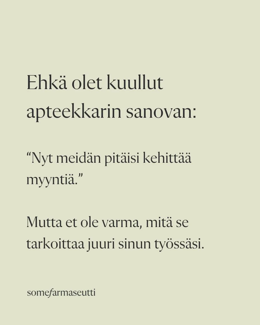 Moni apteekin ammattilainen tunnistaa sen: kun sana &ldquo;myyntikoulutus&rdquo; mainitaan, keho menee stressitilaan.
😟 &ldquo;Pit&auml;&auml;k&ouml; nyt esitt&auml;&auml; jotain mit&auml; en ole?
😠 &quot;Pit&auml;&auml;k&ouml; nyt taas mainita nii