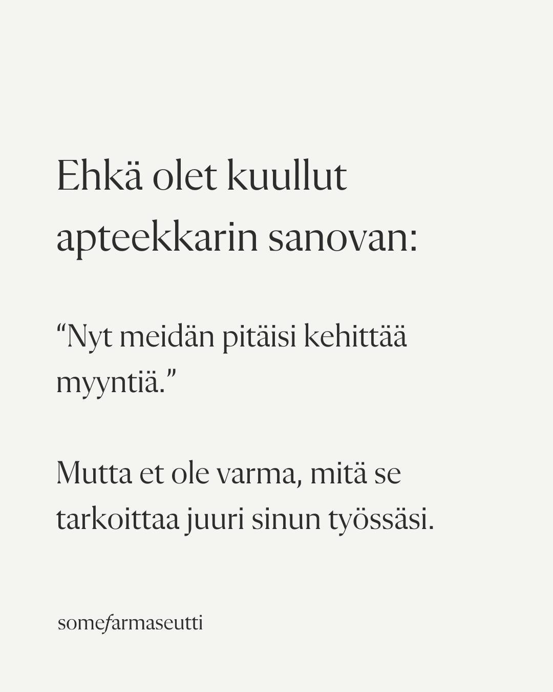 Moni apteekin ammattilainen tunnistaa sen: kun sana &ldquo;myyntikoulutus&rdquo; mainitaan, keho menee stressitilaan.
😟 &ldquo;Pit&auml;&auml;k&ouml; nyt esitt&auml;&auml; jotain mit&auml; en ole?
😠 "Pit&auml;&auml;k&ouml; nyt taas mainita nii