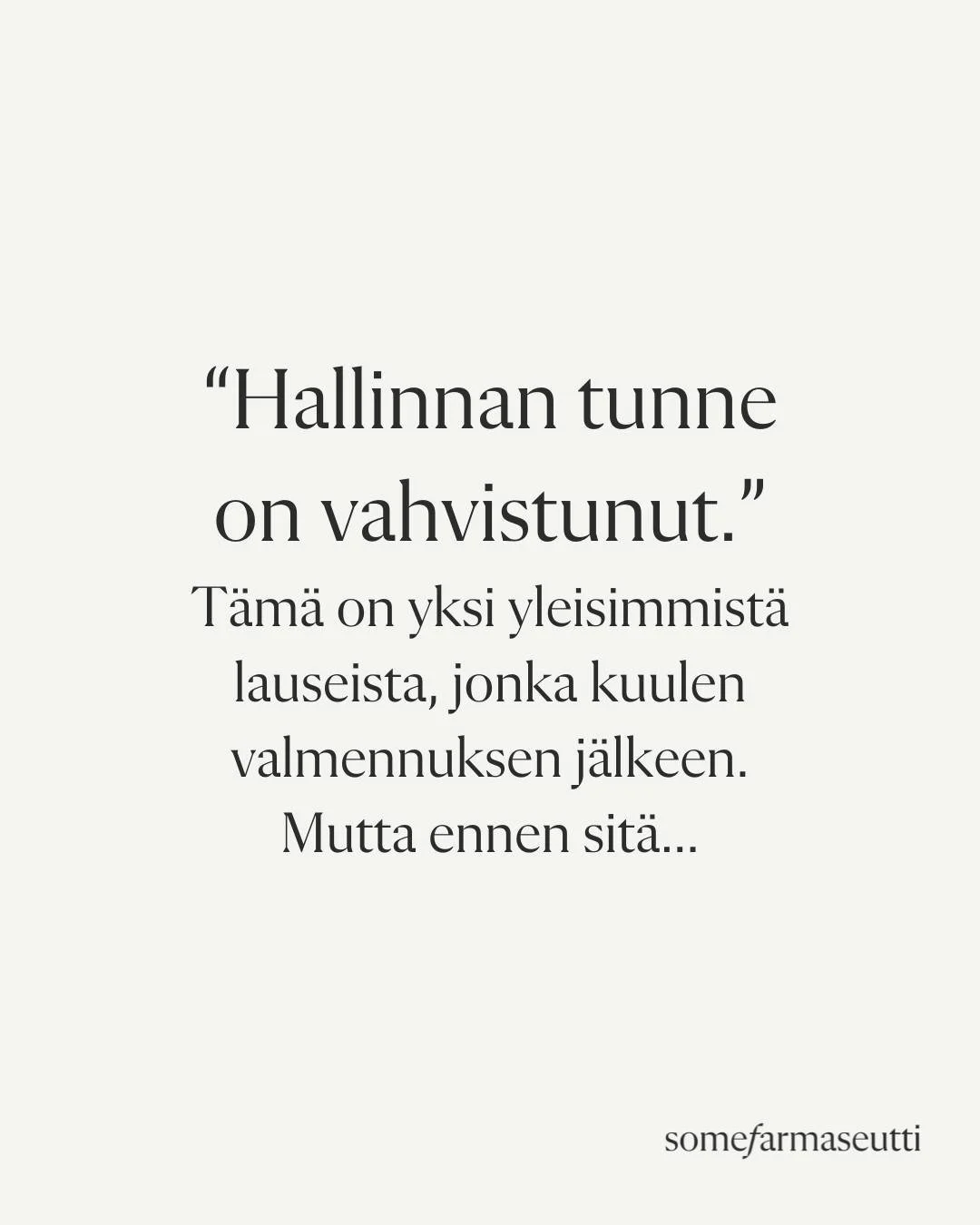&ldquo;Hallinnan tunne on vahvistunut.&rdquo;
T&auml;m&auml; on yksi yleisimmist&auml; palautteista, joita saan aptekkareilta.

Monelle apteekkarille hallinnan tunne on t&auml;rke&auml;mp&auml;&auml; kuin se, ettei olisi kiirett&auml;.
Haluat tuntea,