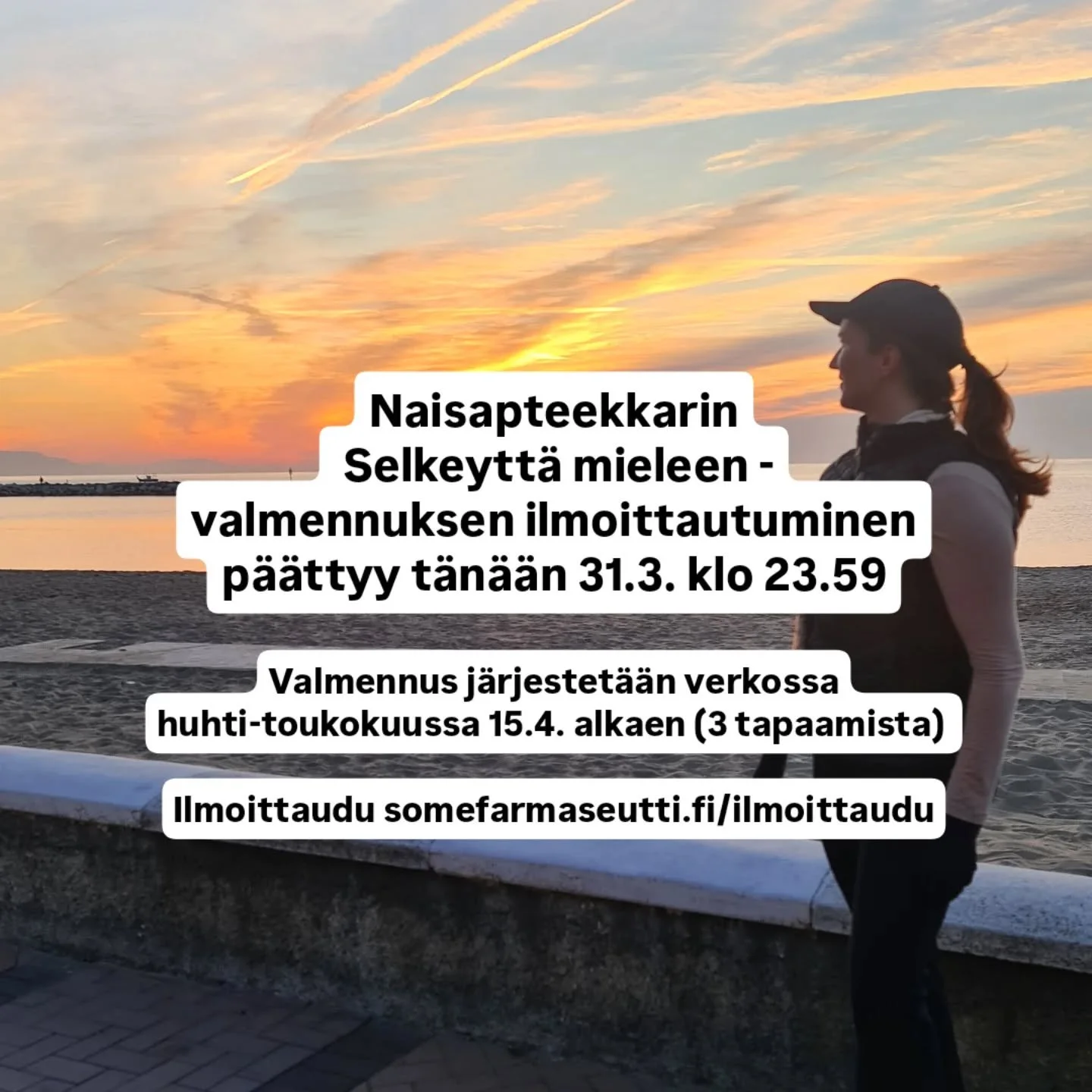 Viel&auml; t&auml;n&auml;&auml;n 31.3. ehdit ilmoittautua mukaan Naisapteekkarin Selkeytt&auml; mieleen-valmennukseen❤️

Somefarmaseutti.fi/ilmoittaudu