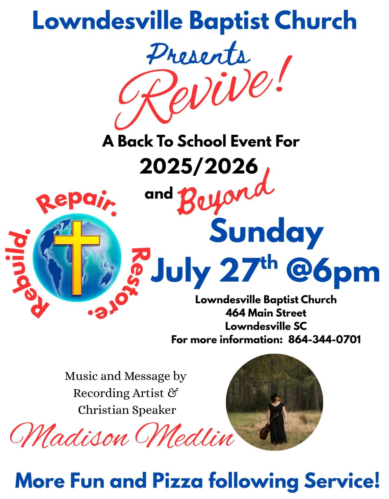 Revive! A Back To School Event at Lowndesville Baptist Church