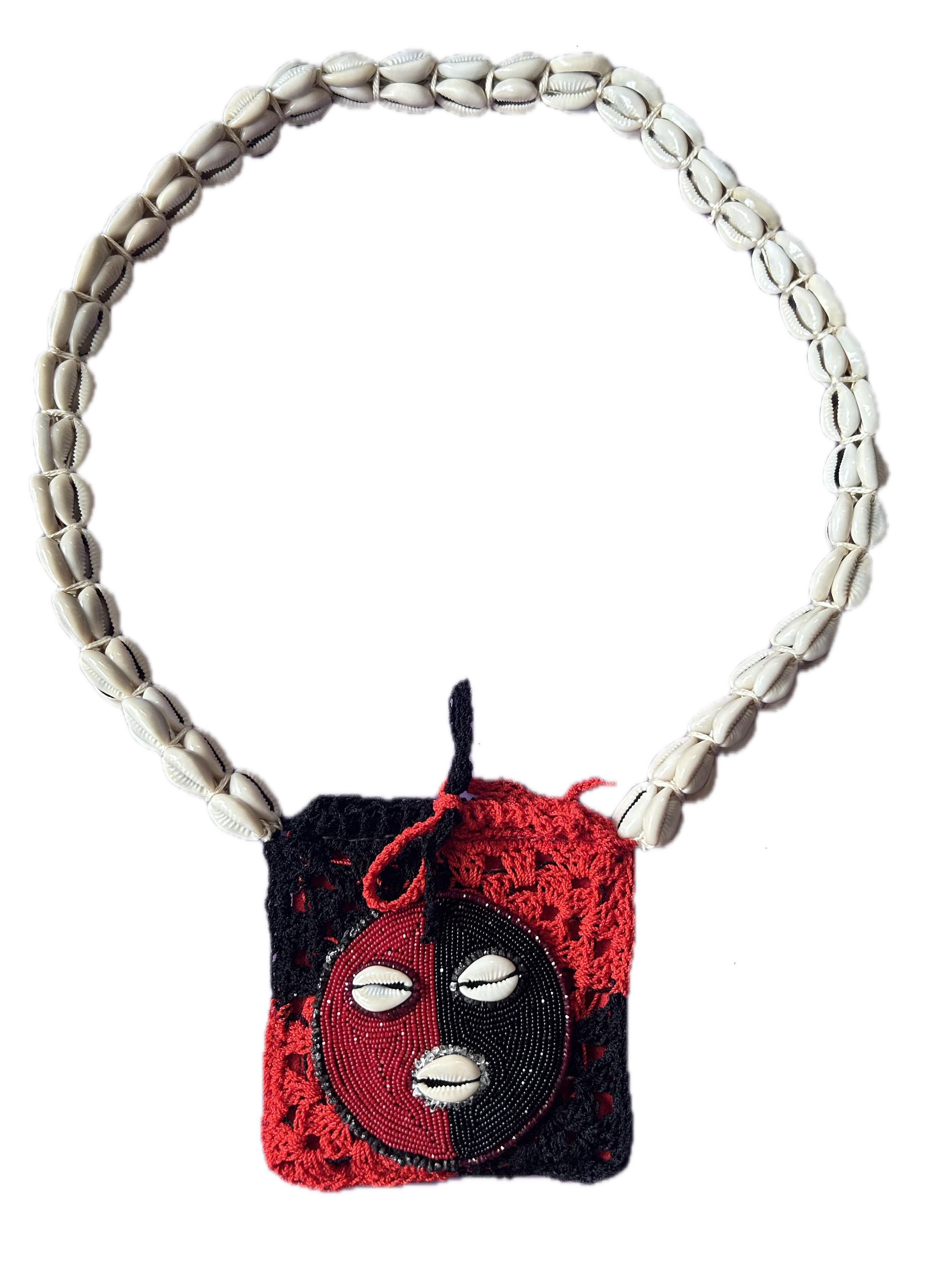 Custom RA SA Necklace - Eleggua Mojo Bag with Rubies, Black Diamonds and Herikmer Diamonds