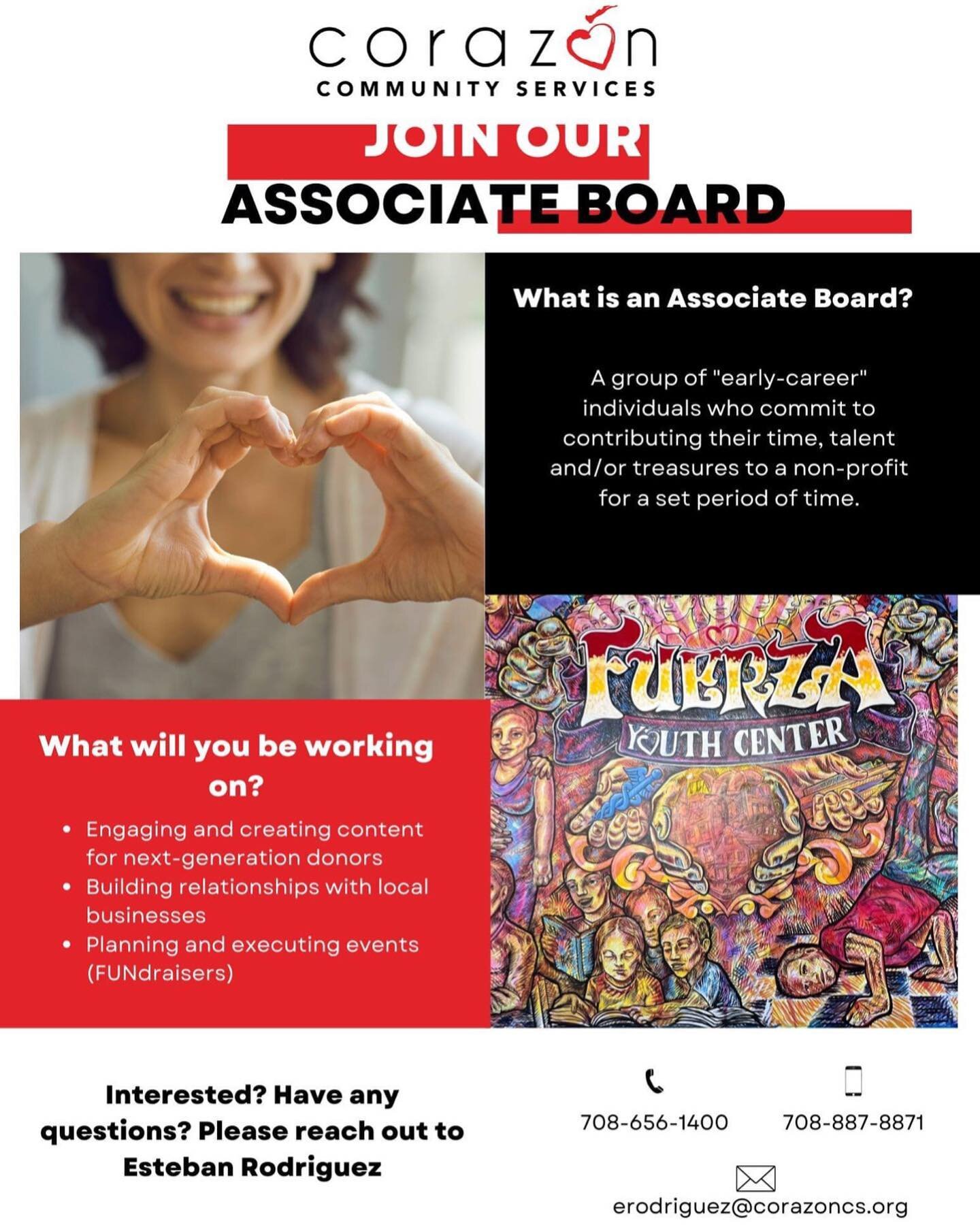 Volunteers Needed

Coraz&oacute;n is seeking young professionals to join their Associate Board. Build your resume while building your community. 

Tag a friend, friends who volunteer together stay together.