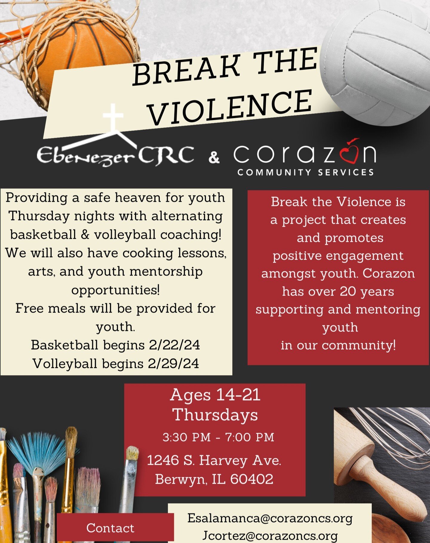Happy Friday! We hope you'll join us this Thursday as we kick off Break The Violence! 

Stop by for a free meal and a great hang-out spot with your friends, starting 2/22/24. See you then!