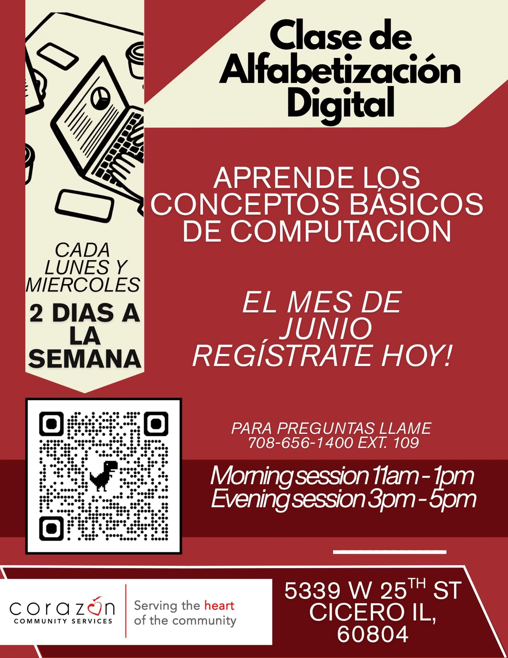 💻 &iexcl;Ya est&aacute;n abiertas las inscripciones para nuestro curso de Alfabetizaci&oacute;n Digital B&aacute;sica!

Aprende habilidades b&aacute;sicas de computadora y tecnolog&iacute;a en un ambiente accesible

📅 Lunes y mi&eacute;rcoles
🗓 De