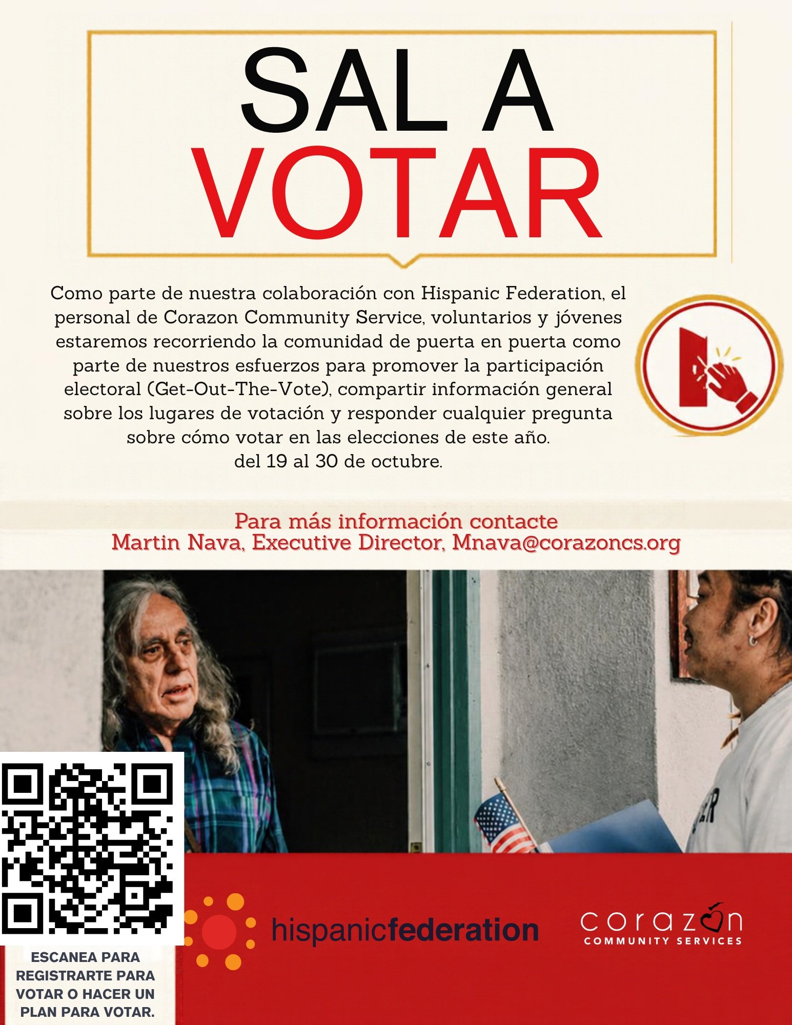 Cicero, are you election ready?

Election Day is November 3rd!

From October 9th through October 30th, our Coraz&oacute;n staff will be out in the Cicero community going door-to-door as part of our Get-Out-The-Vote (GOTV) efforts!

Our team will be s