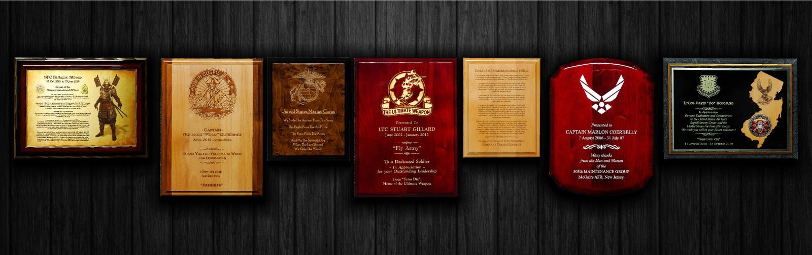 Military themed, professionally styled plaques.