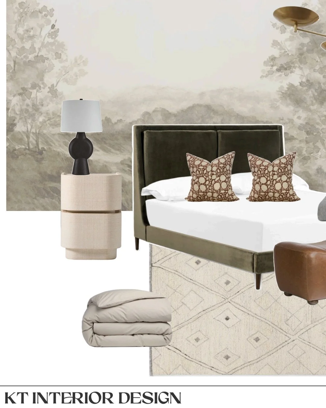 Designed as a calm and cozy retreat, this guest bedroom was created for a dear friend, making the process especially meaningful. With a smaller footprint and a few existing furniture pieces, we focused on making an impact through statement wallpaper,