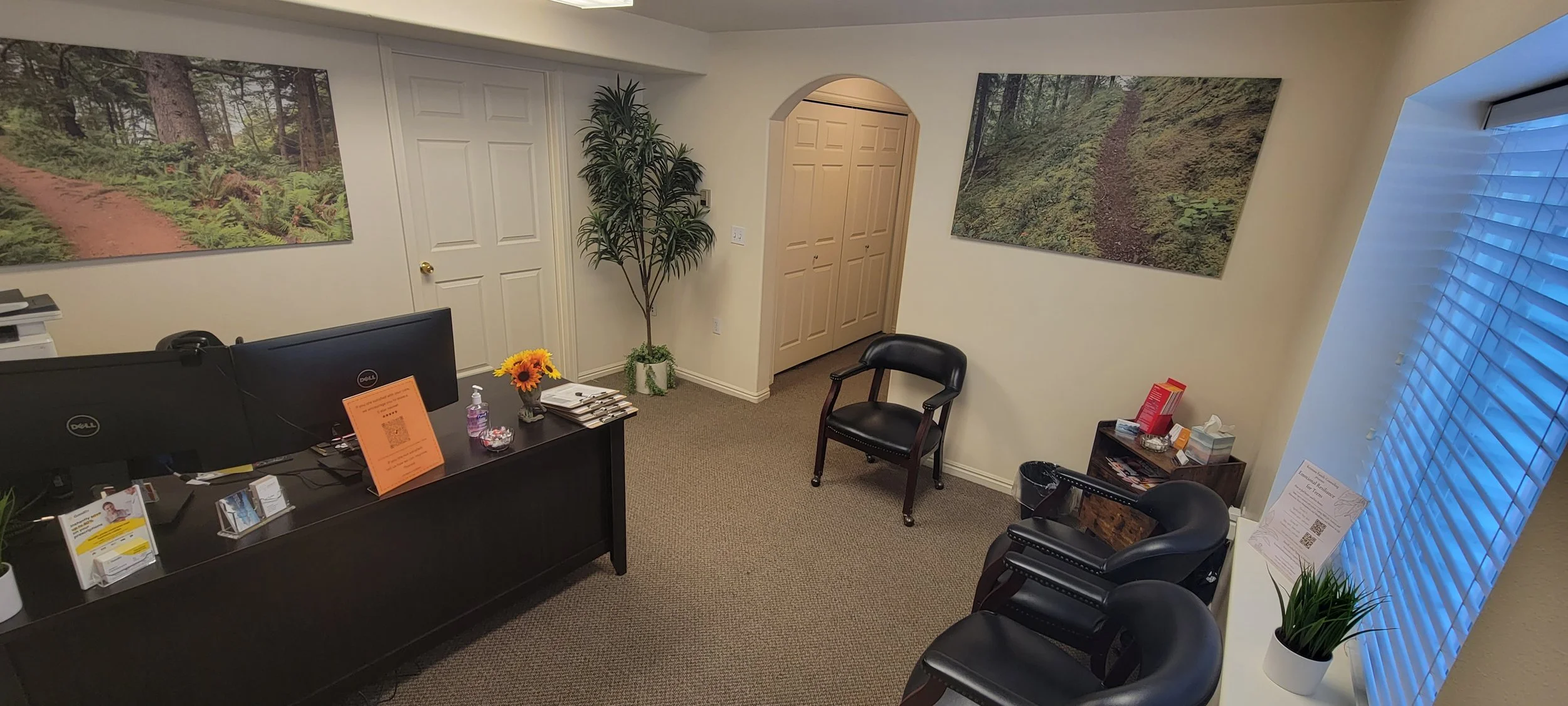 A peaceful clinic room set up for ketamine therapy sessions.