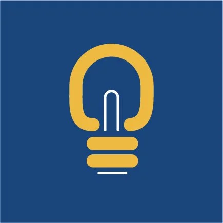Illustration of a lightbulb on a navy blue background.