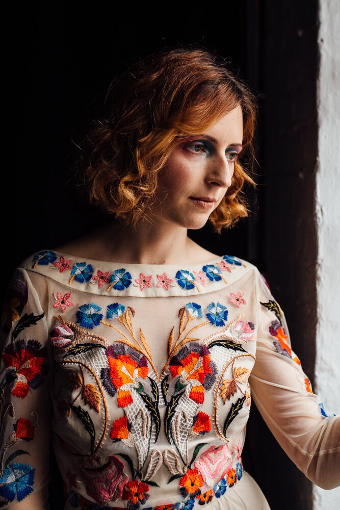 Grace in a Temperley dress at a fun floral pattern filled shoot