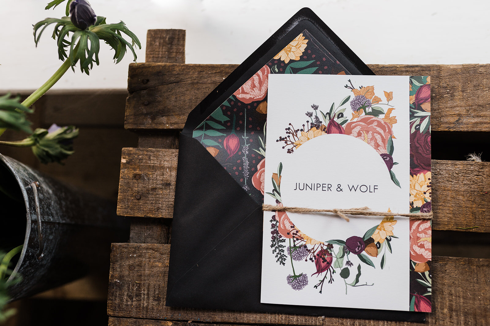 Custom Autumnal Wedding Stationery with Floral Envelope Liners