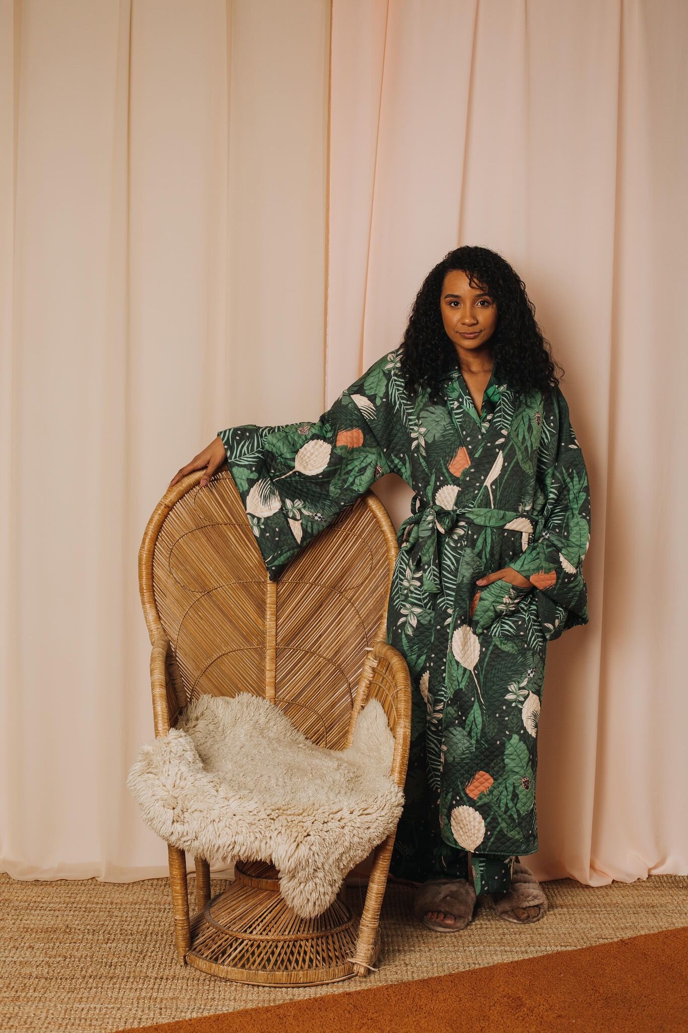 Jungle Leaf Print Luxury Robe - Made to Order From Kauf Studio In Sheffield