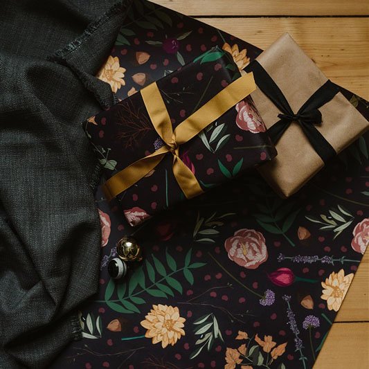 Botanical Floral Folded Wrapping Paper | Dark and Moody Floral Pattern  Flowers Gift Wrap | Juniper | Single Sheet or Multi Buy