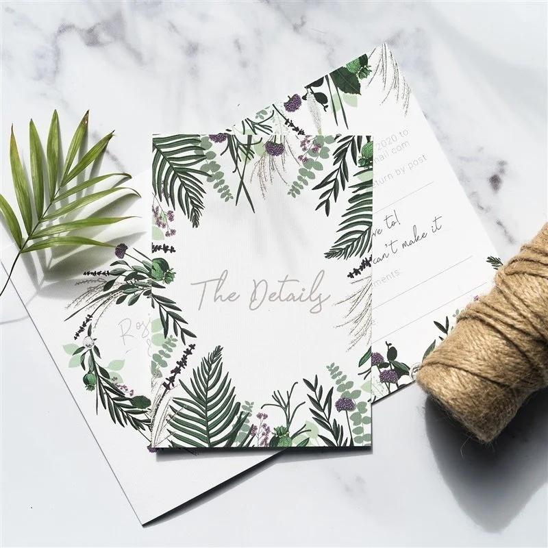 Bespoke Wedding Details Cards with Greenery and Lavender
