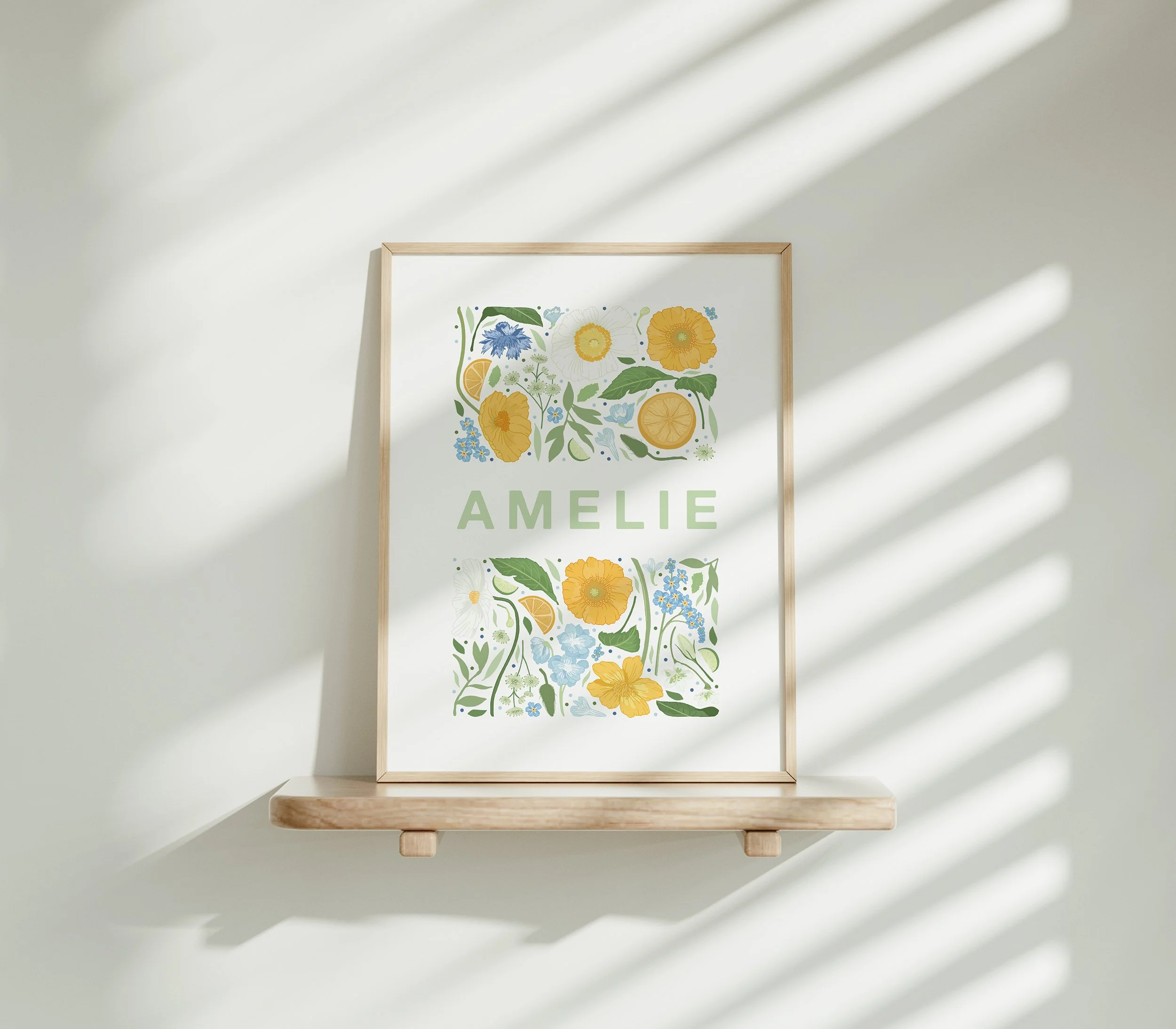 Bright Floral Nursery Print Wall Art Customised Name