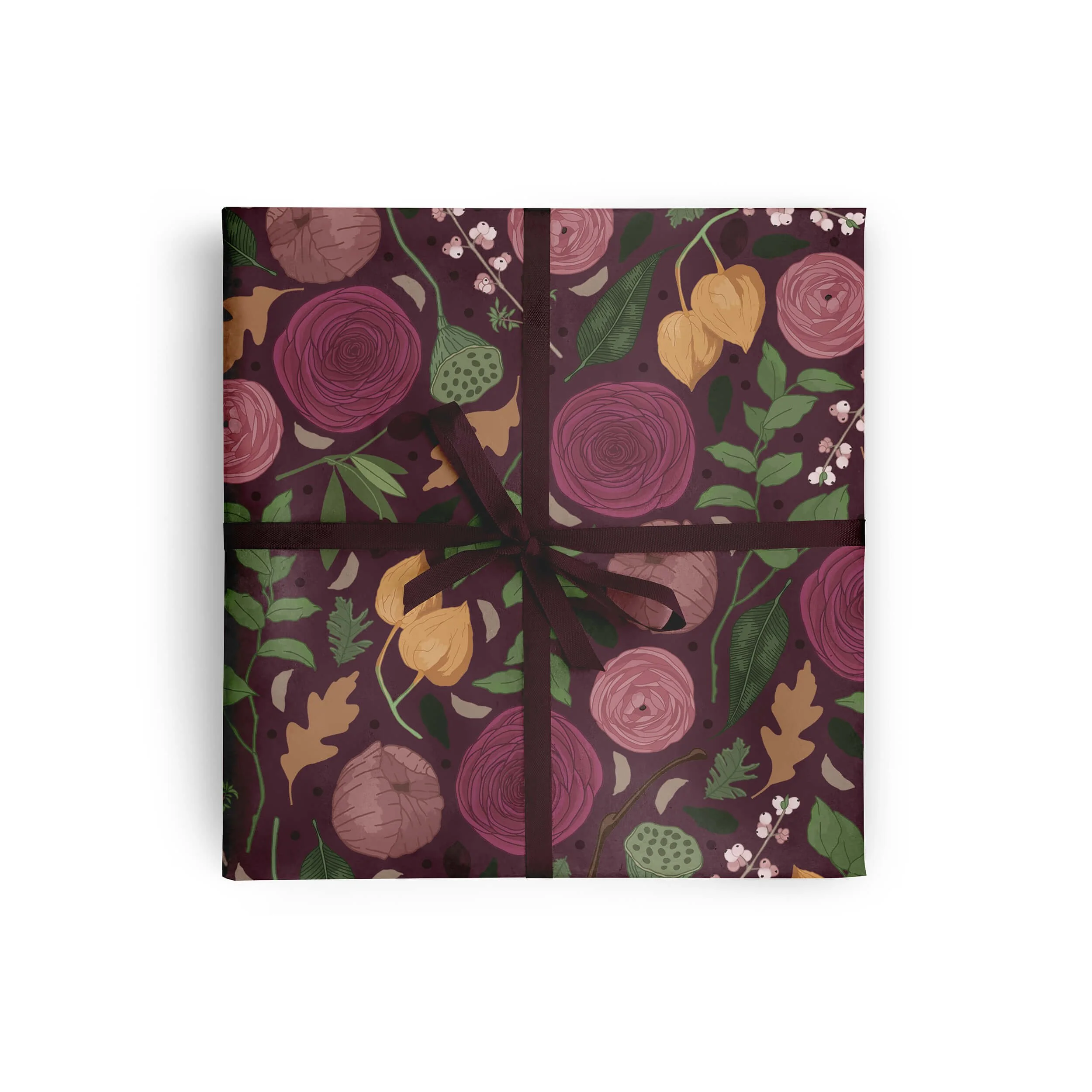 Autumnal plum, orange and pink luxury eco gift wrap