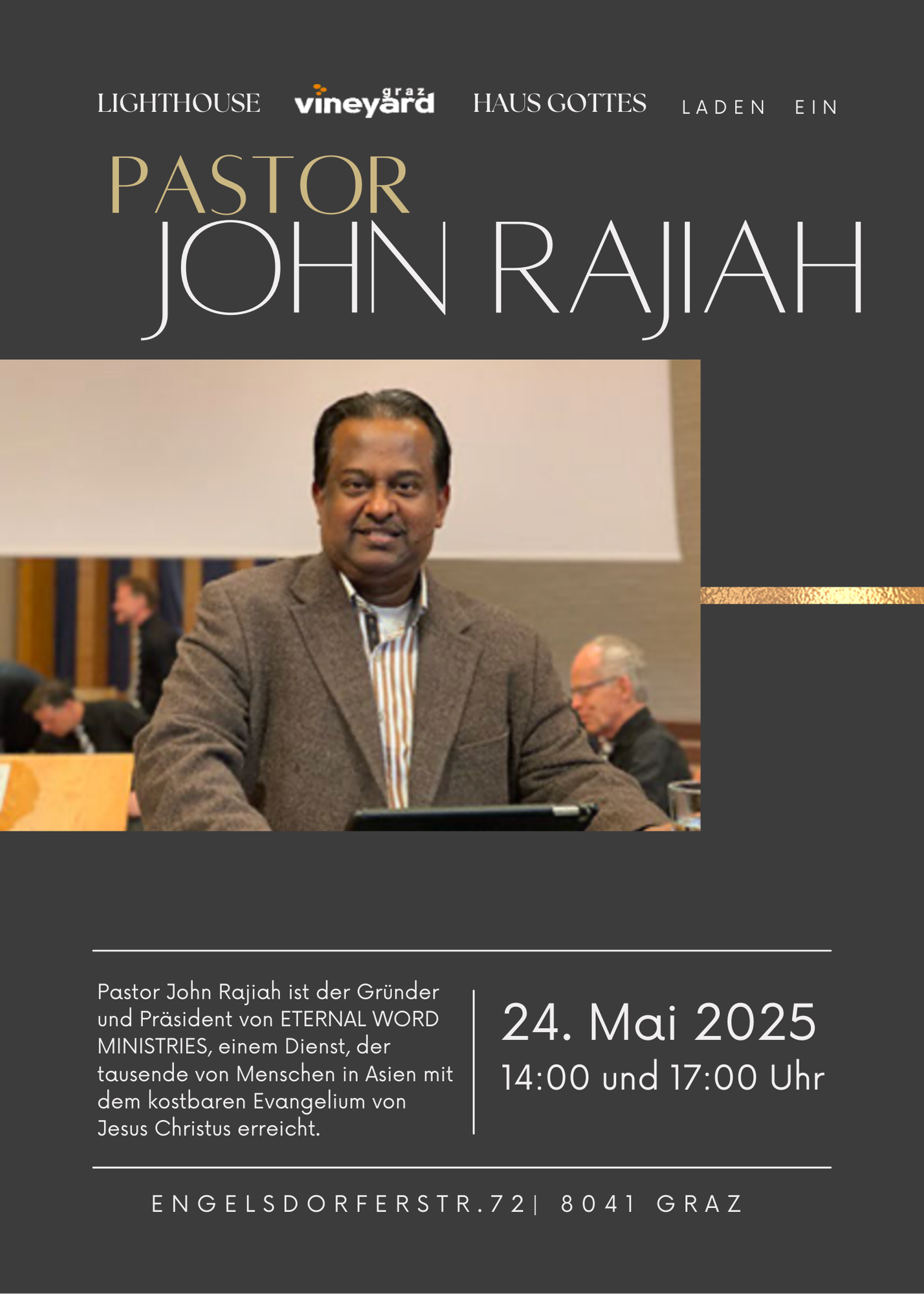 Gottesdienst mit John Rajiah in der Engelsdorferstraße 72
