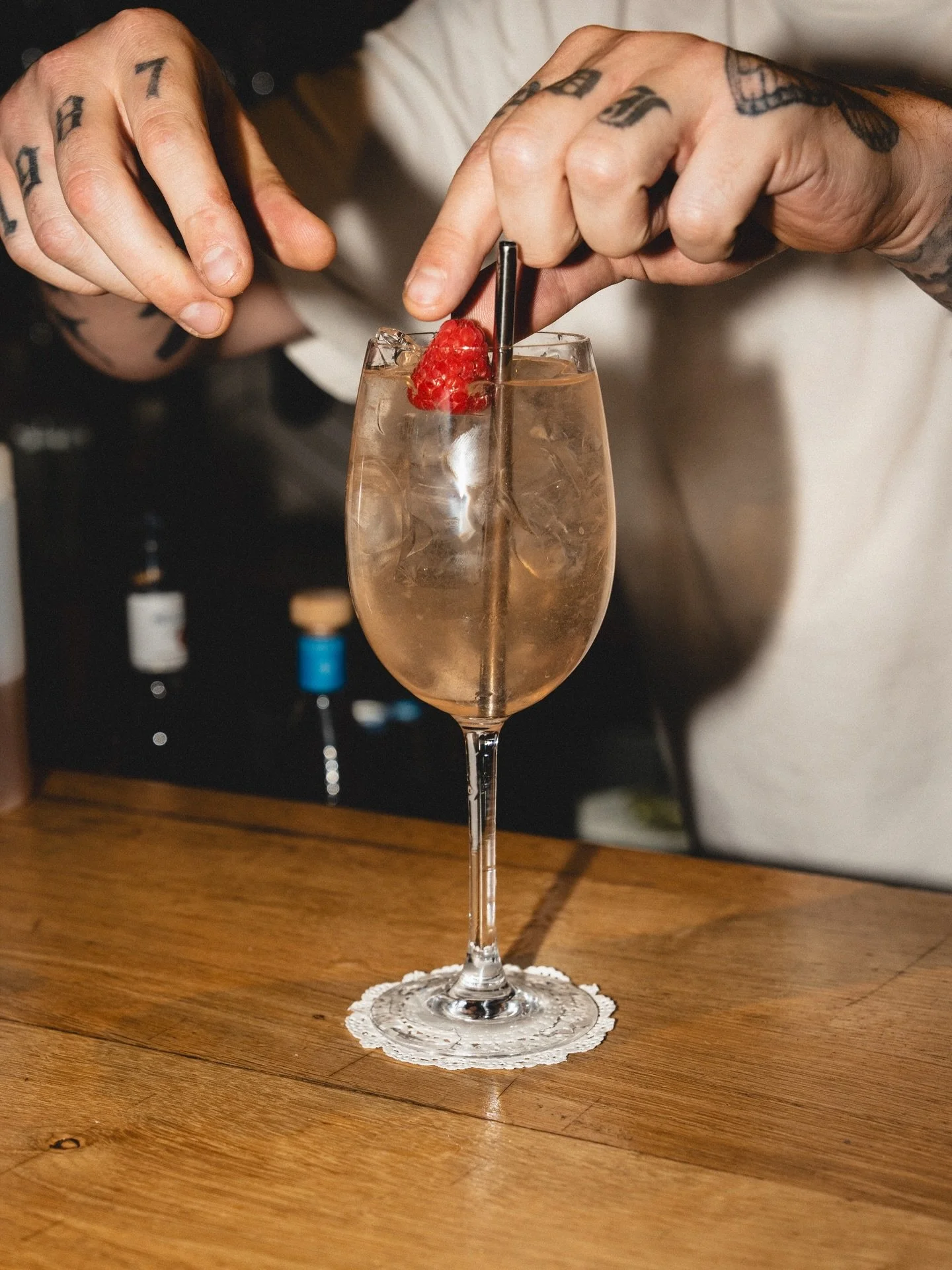 not just chicken. Introducing the Chicken Wine Spritz 🐓

It's fun. A little tongue in cheek. And a best seller by some way.

We use La Vielle Ferme ros&eacute; - yes, aka chicken wine.

Flavour it up with orange, white peach, fresh lemon and soda.

