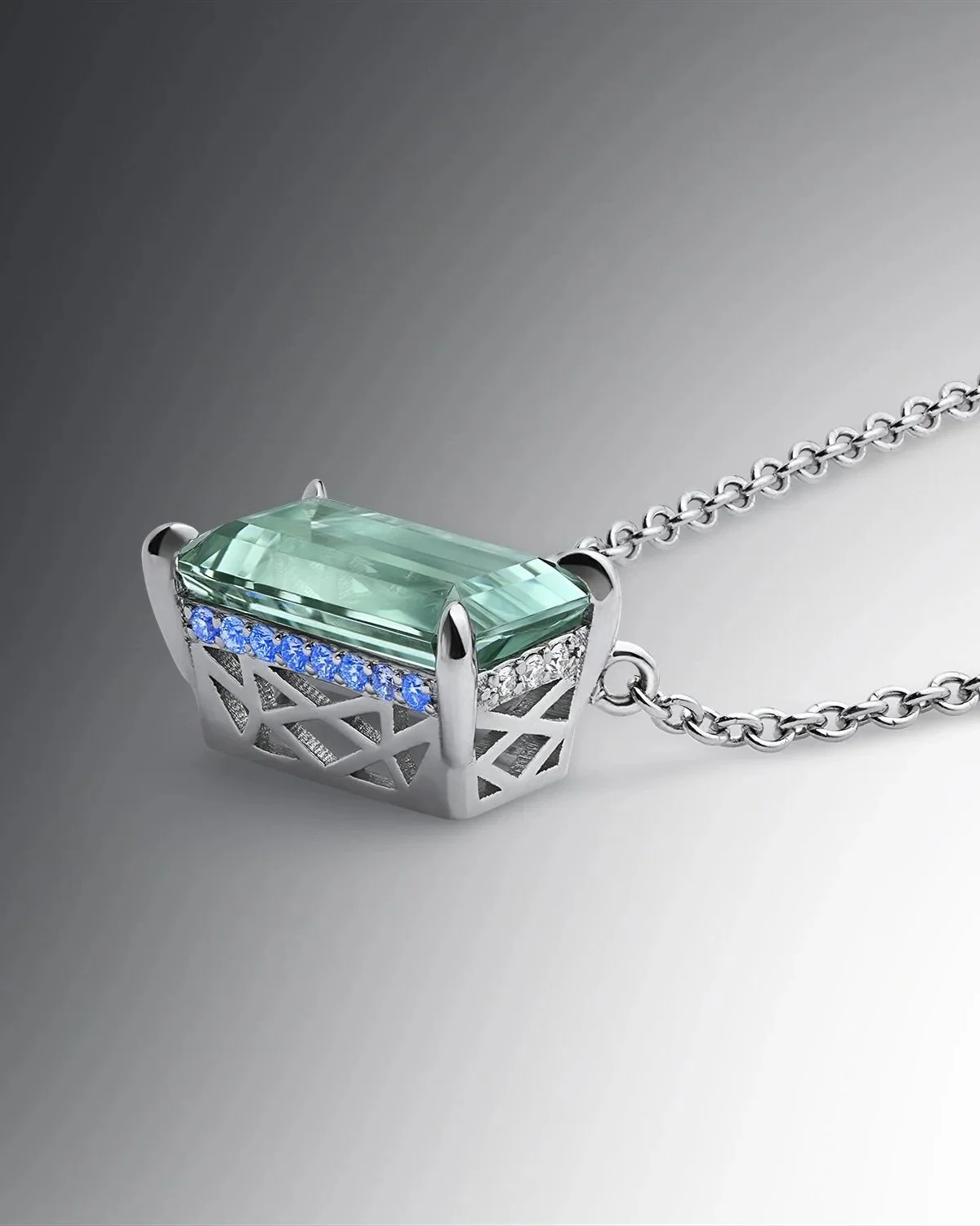 One-of-a-Kind Seafoam Tourmaline Step-cut Pendant with Hidden Diamond Halo