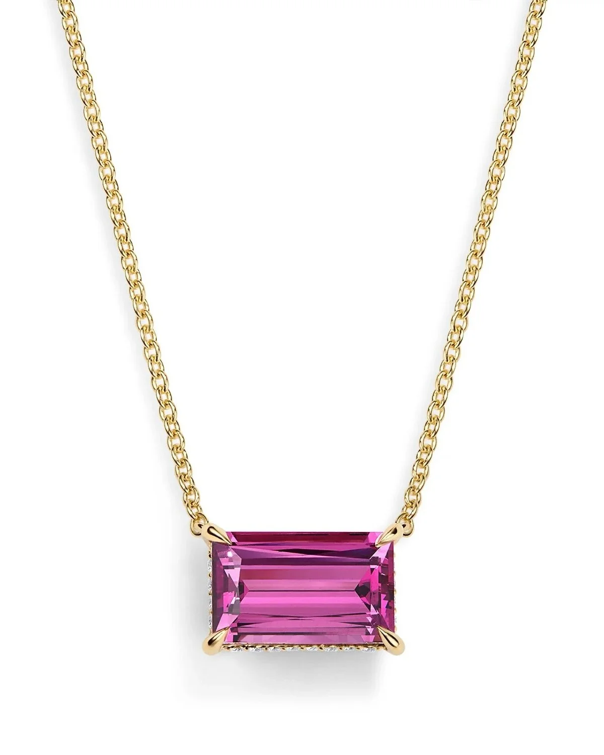 One-of-a-Kind Purple Garnet Baguette-cut Pendant with Hidden Diamond Halo