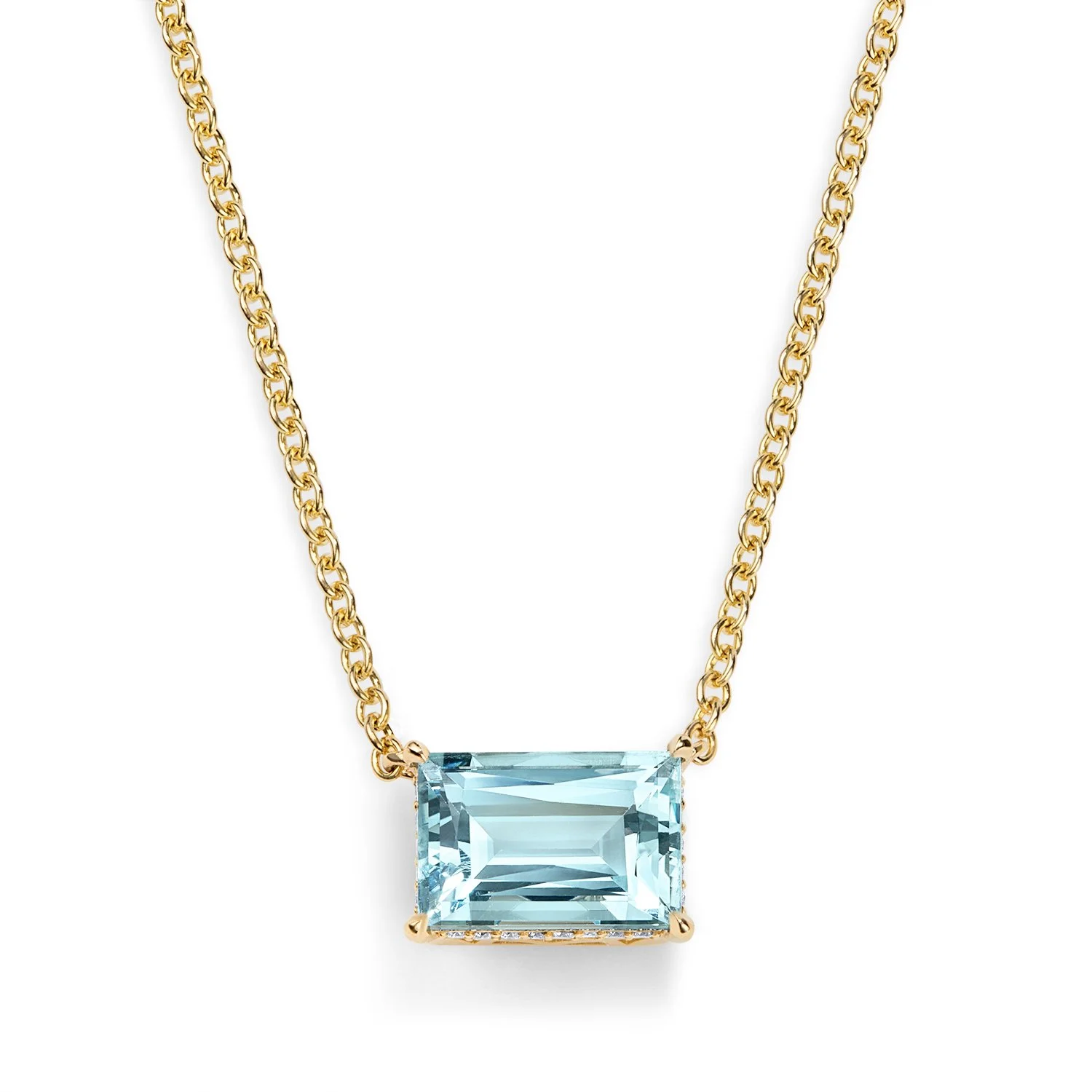 One-of-a-Kind Emerald-Cut Aquamarine Pendant with Hidden Diamond Halo