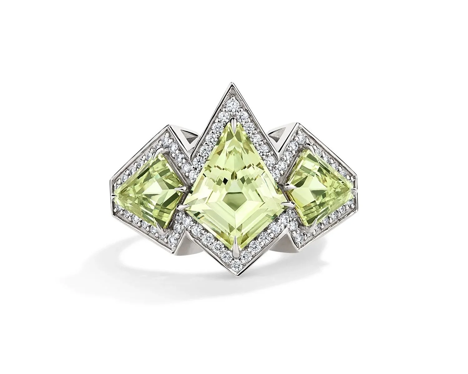 Kite-cut Chrysoberyl and Diamond Ring