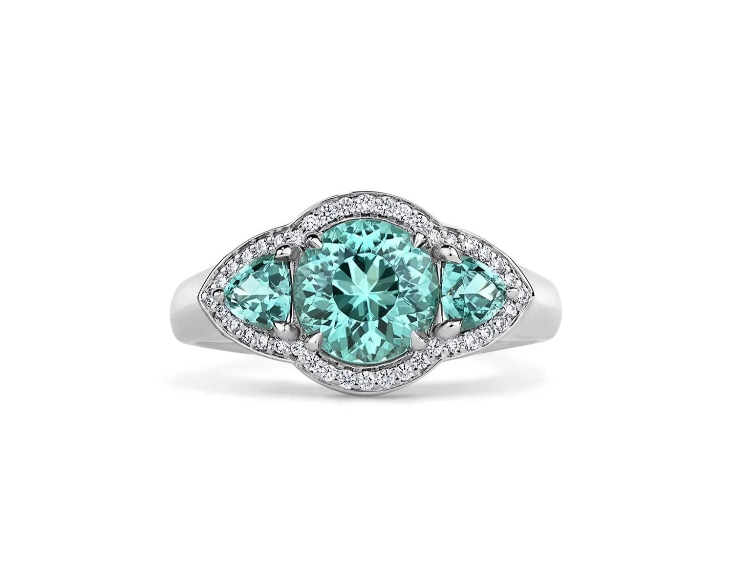 Portuguese-cut round Neon Lagoon Tourmalines and Diamonds
