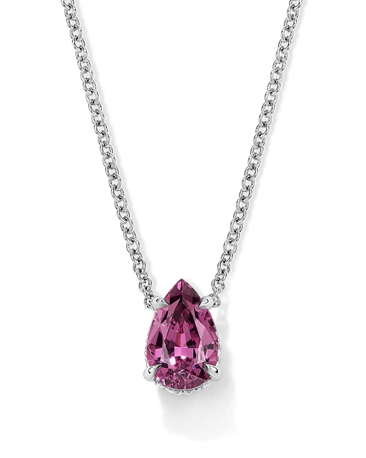 One-of-a-Kind Rhodolite Garnet Pear-cut Pendant with Hidden Diamond Halo