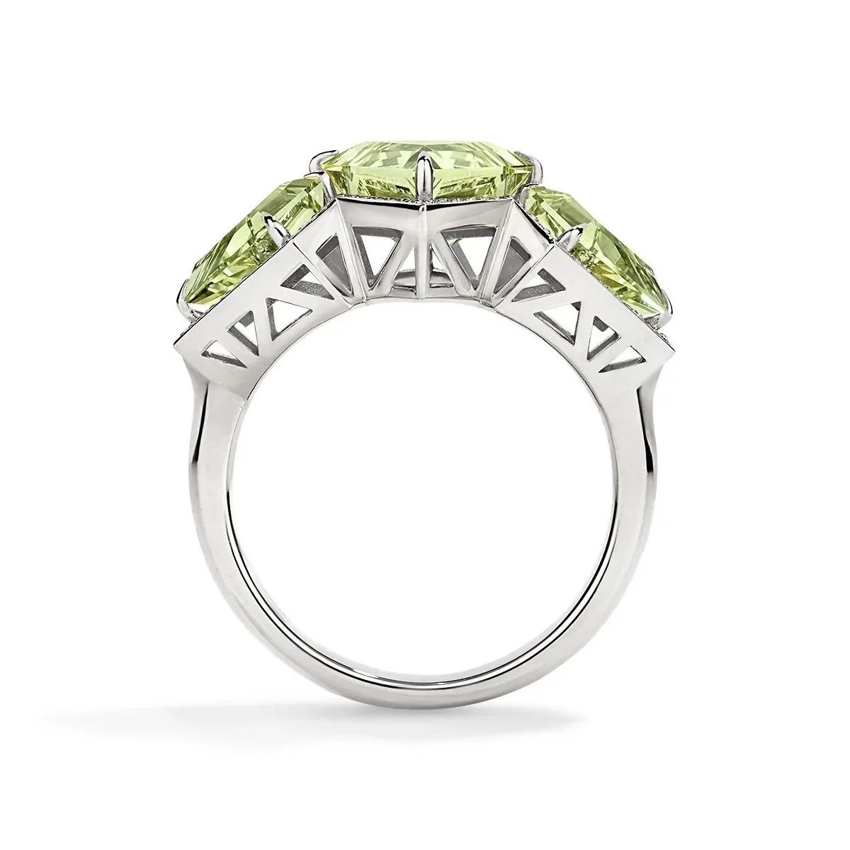 One-of-a-Kind Deco Filigree Ring with Kite-cut Chrysoberyls and Diamonds