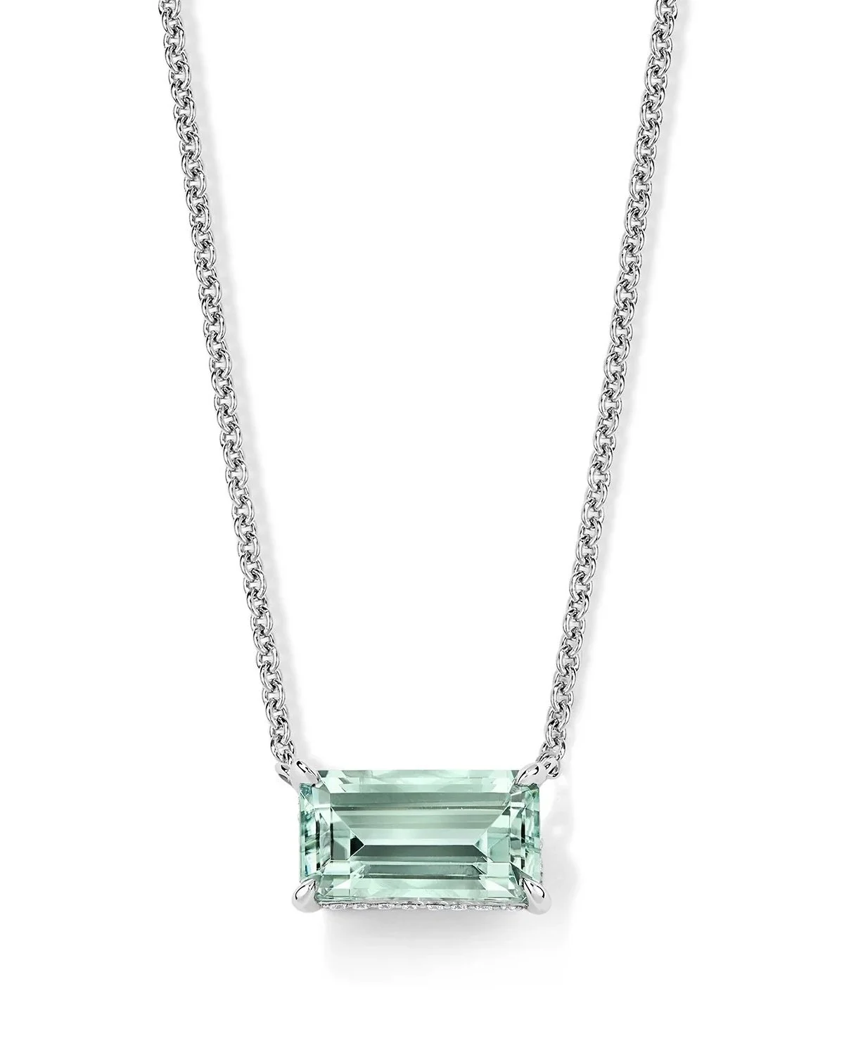 One-of-a-Kind Seafoam Tourmaline Step-cut Pendant with Hidden Diamond Halo