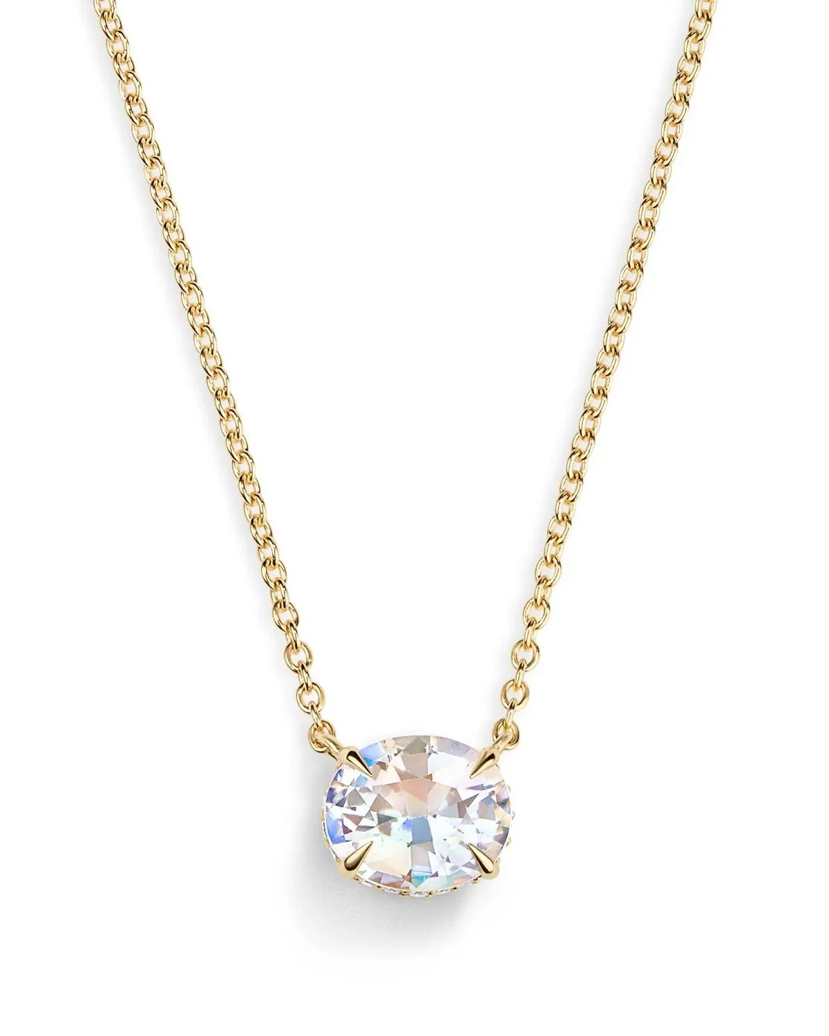 One-of-a-Kind Rainbow Moonstone Oval-cut Pendant with Hidden Diamond Halo
