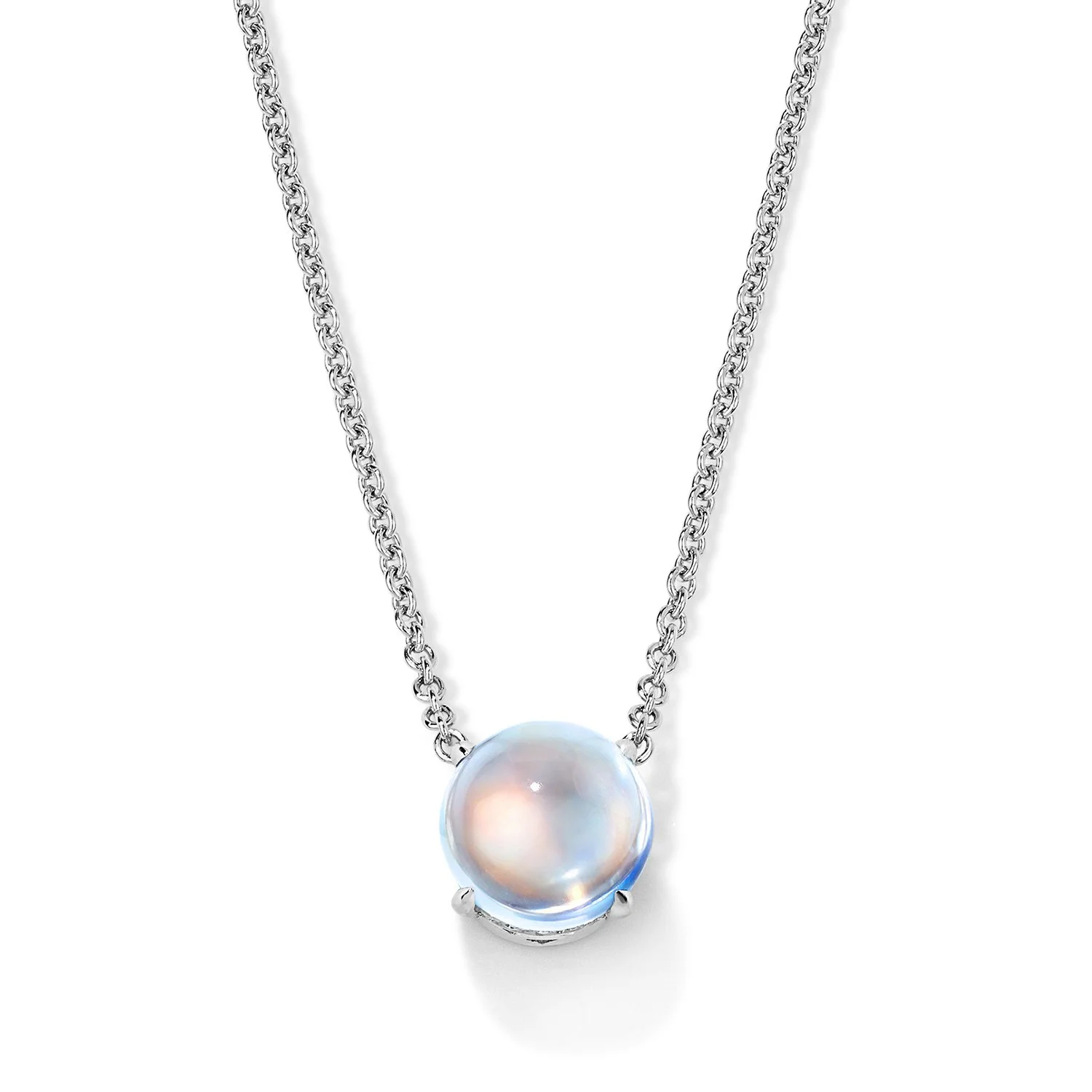 One-of-a-Kind Round Cab-cut Moonstone Pendant with Hidden Diamond Halo