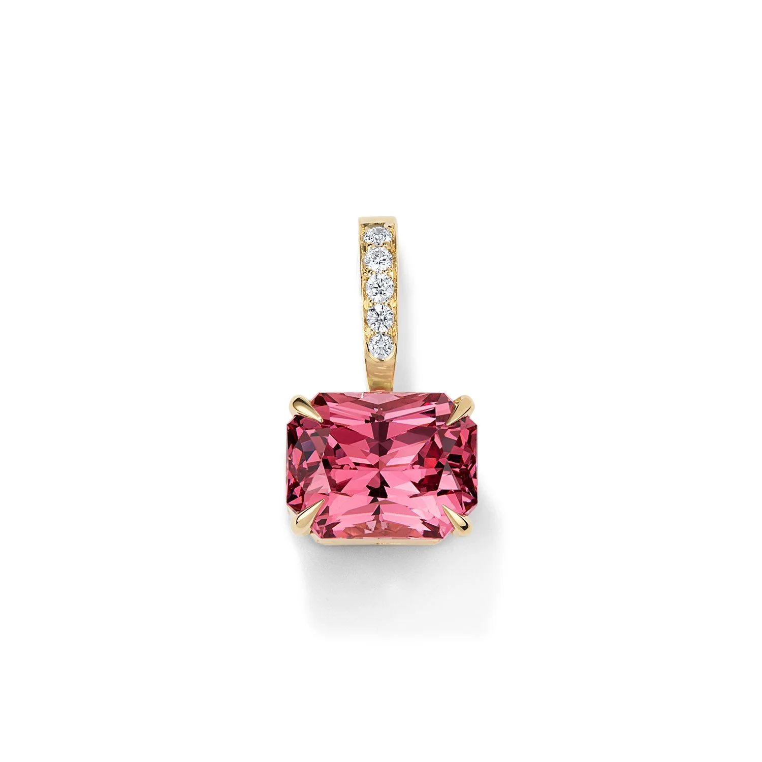 One-of-a-Kind Pavé Diamond Small Hinged Bail Charm with a Radiant Emerald-cut Hot Pink Spinel