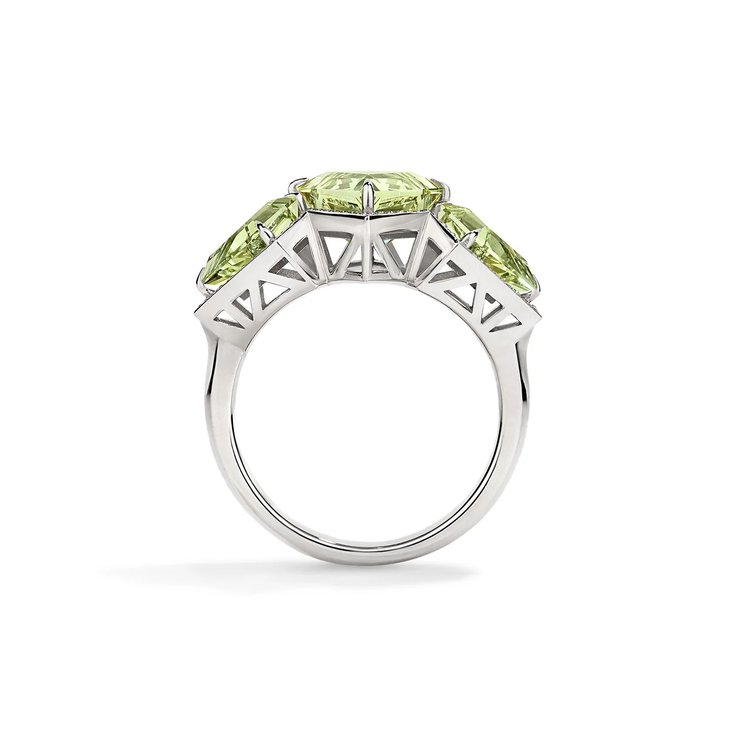One-of-a-Kind Deco Filigree Ring with Kite-cut Chrysoberyls and Diamonds