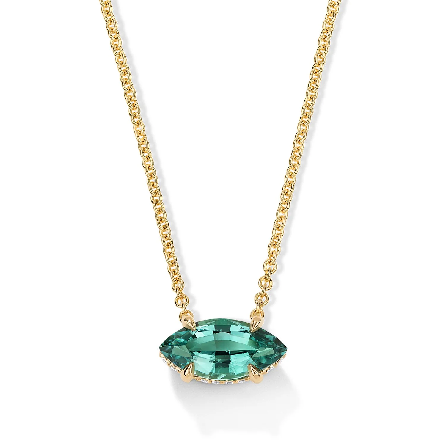 One-of-a-Kind Lagoon Tourmaline Marquise-cut Pendant with Hidden Diamond Halo