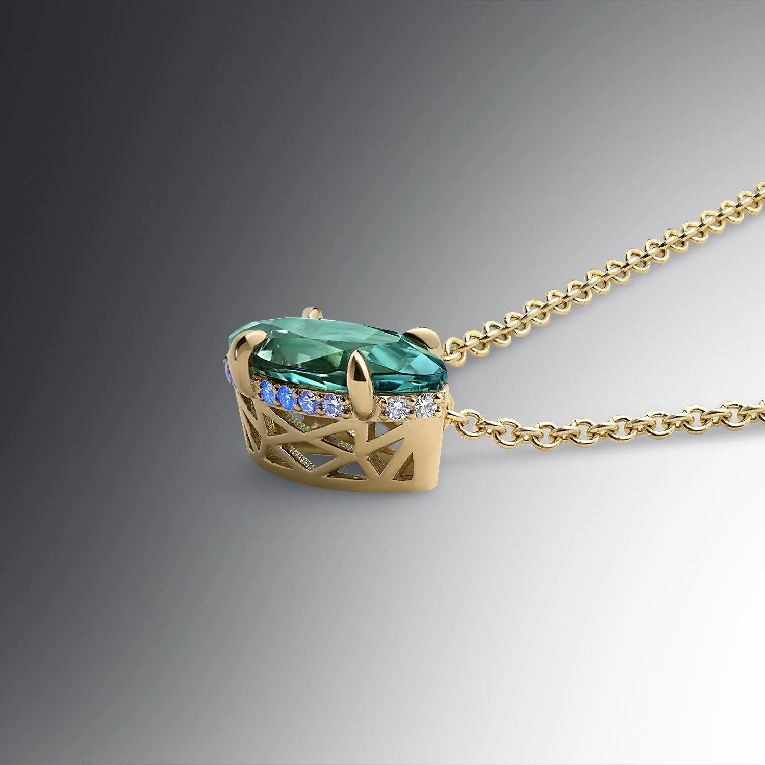 One-of-a-Kind Lagoon Tourmaline Marquise-cut Pendant with Hidden Diamond Halo