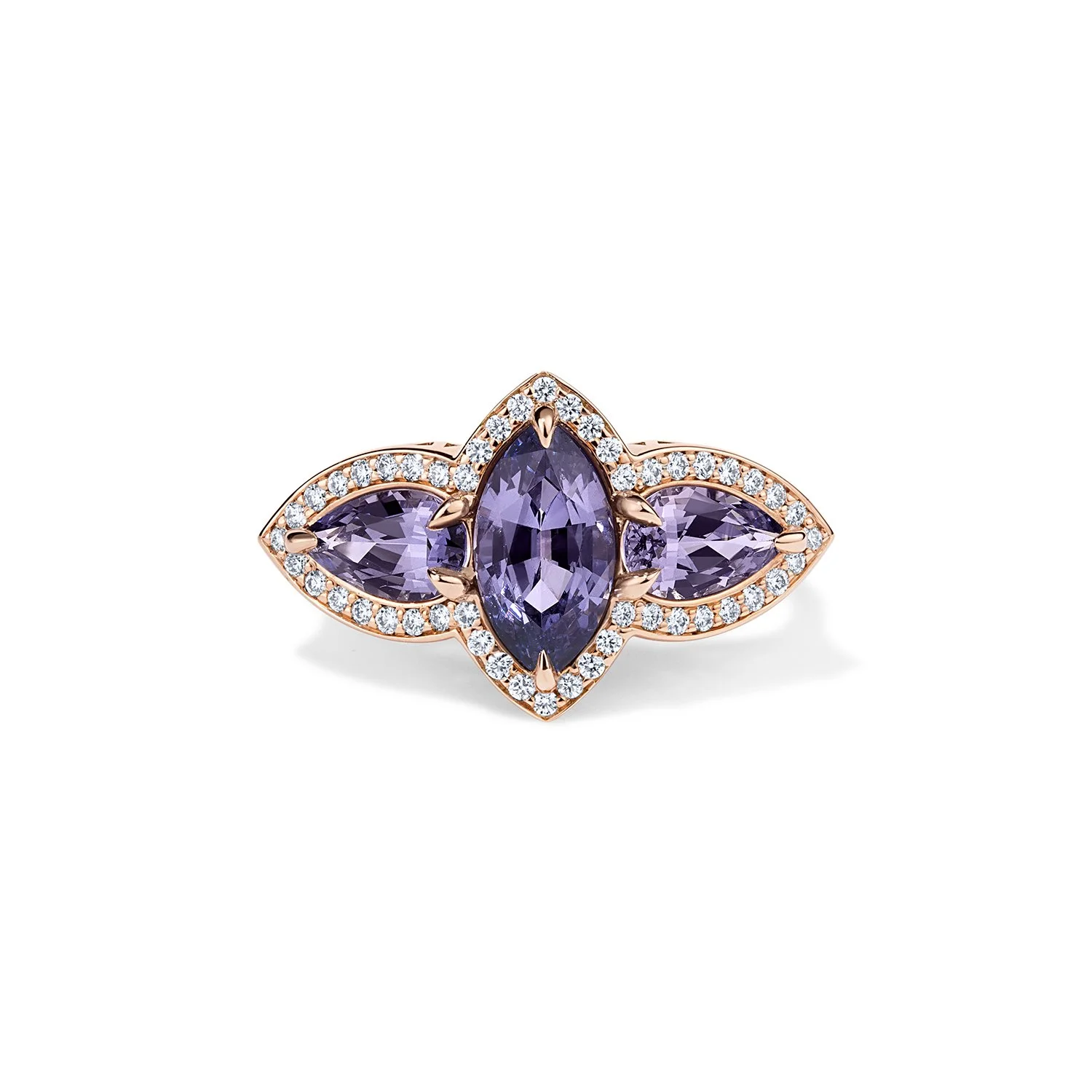 One-of-a-Kind Deco Style Filigree Ring with Marquise-cut Lavender Spinel and Diamonds