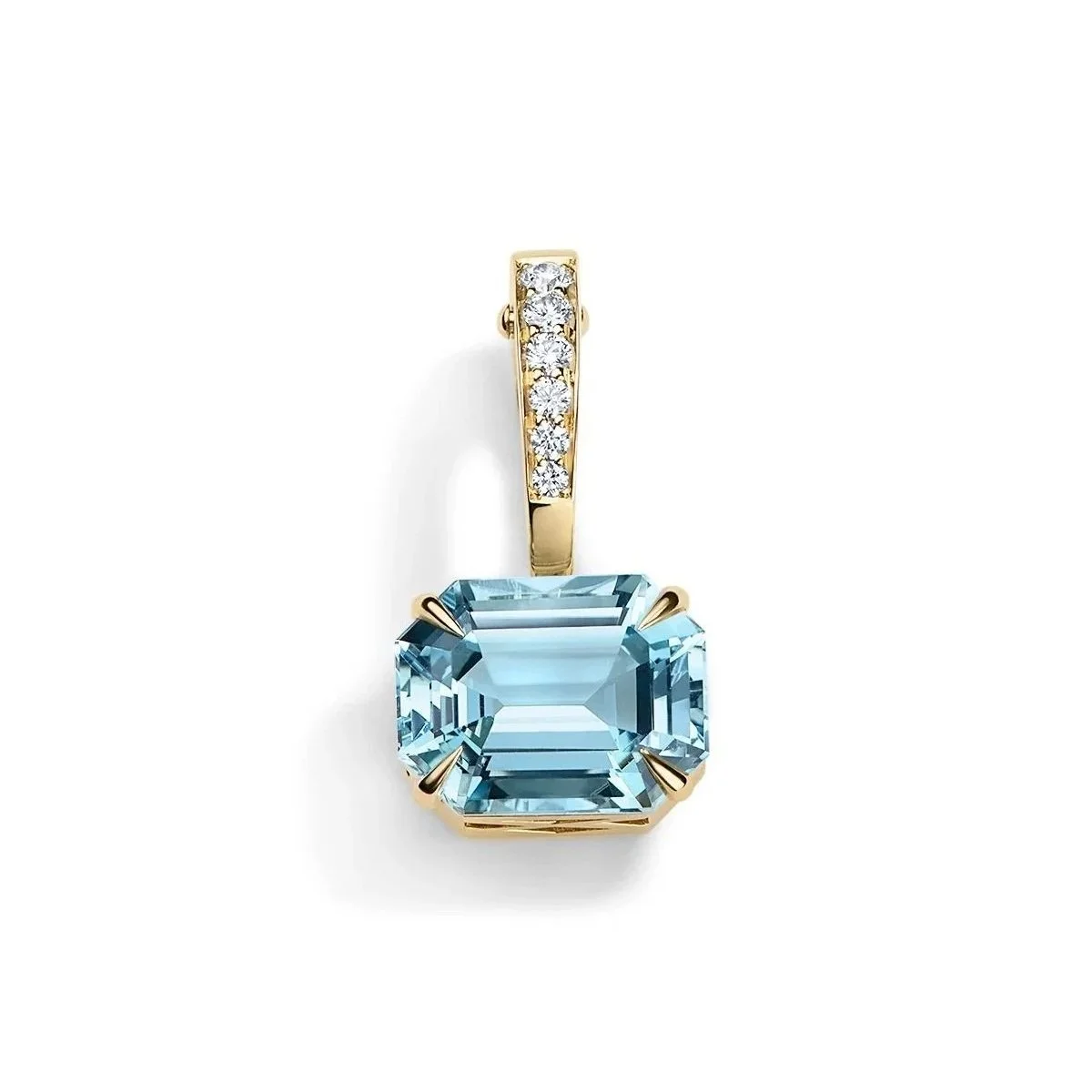 Aquamarine Elongated Octagon-cut charm with optical phenomenon Diamond pavé hinged charm in our signature faceted Deco filigree style mount.