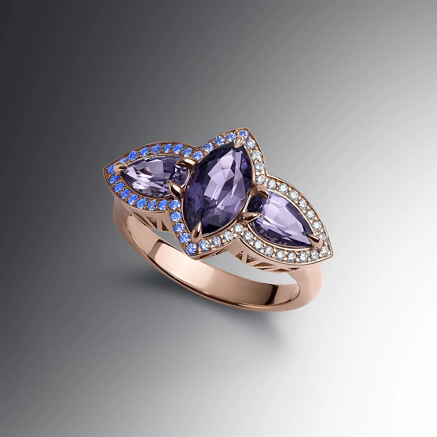 One-of-a-Kind Deco Style Filigree Ring with Marquise-cut Lavender Spinel and Diamonds