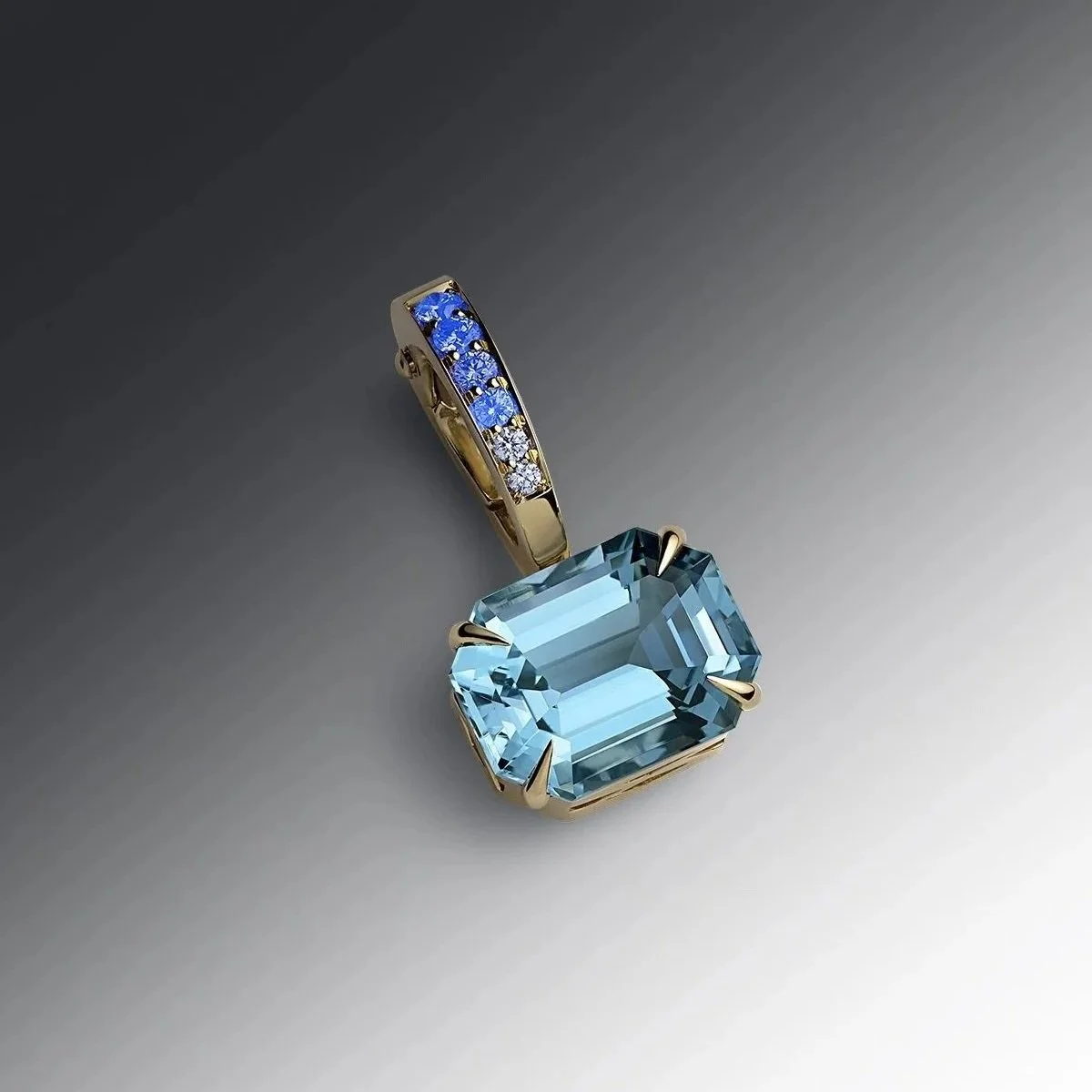Aquamarine Elongated Octagon-cut charm with optical phenomenon Diamond pavé hinged charm in our signature faceted Deco filigree style mount.