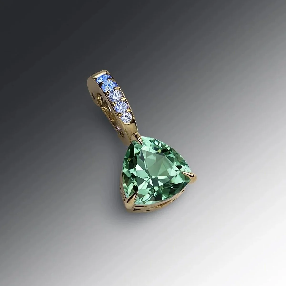 Mint Green Tourmaline charm with optical phenomenon Diamond pavé hinged charm in our signature faceted Deco filigree style mount.