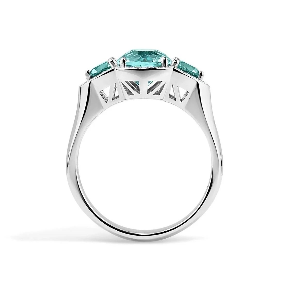 One-of-a-Kind Deco Filigree Ring with Portuguese-cut Neon Lagoon Tourmalines and Diamonds