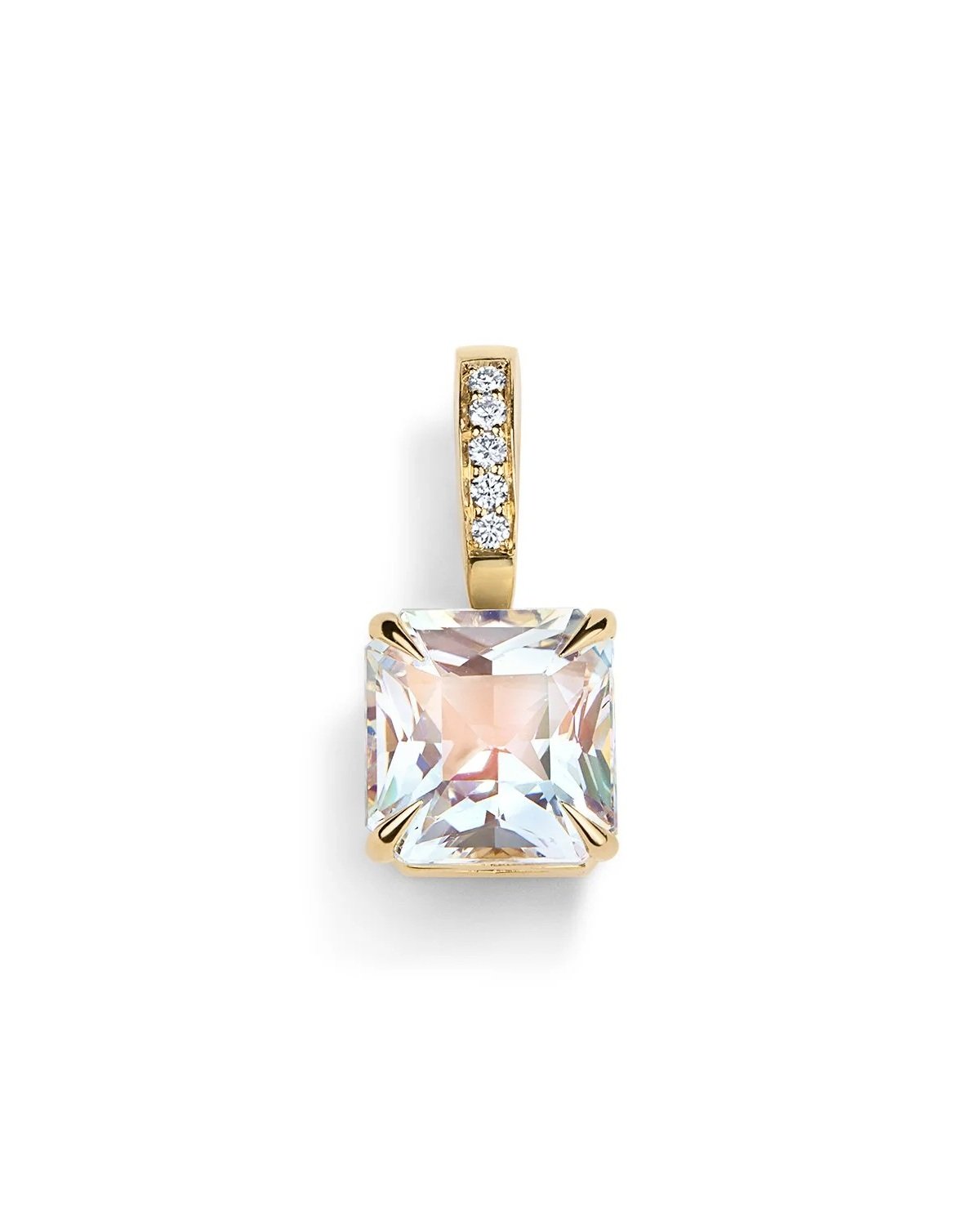 One-of-a-Kind Pavé Diamond Small Hinged Bail Charm with a Radiant-cut Rainbow Moonstone