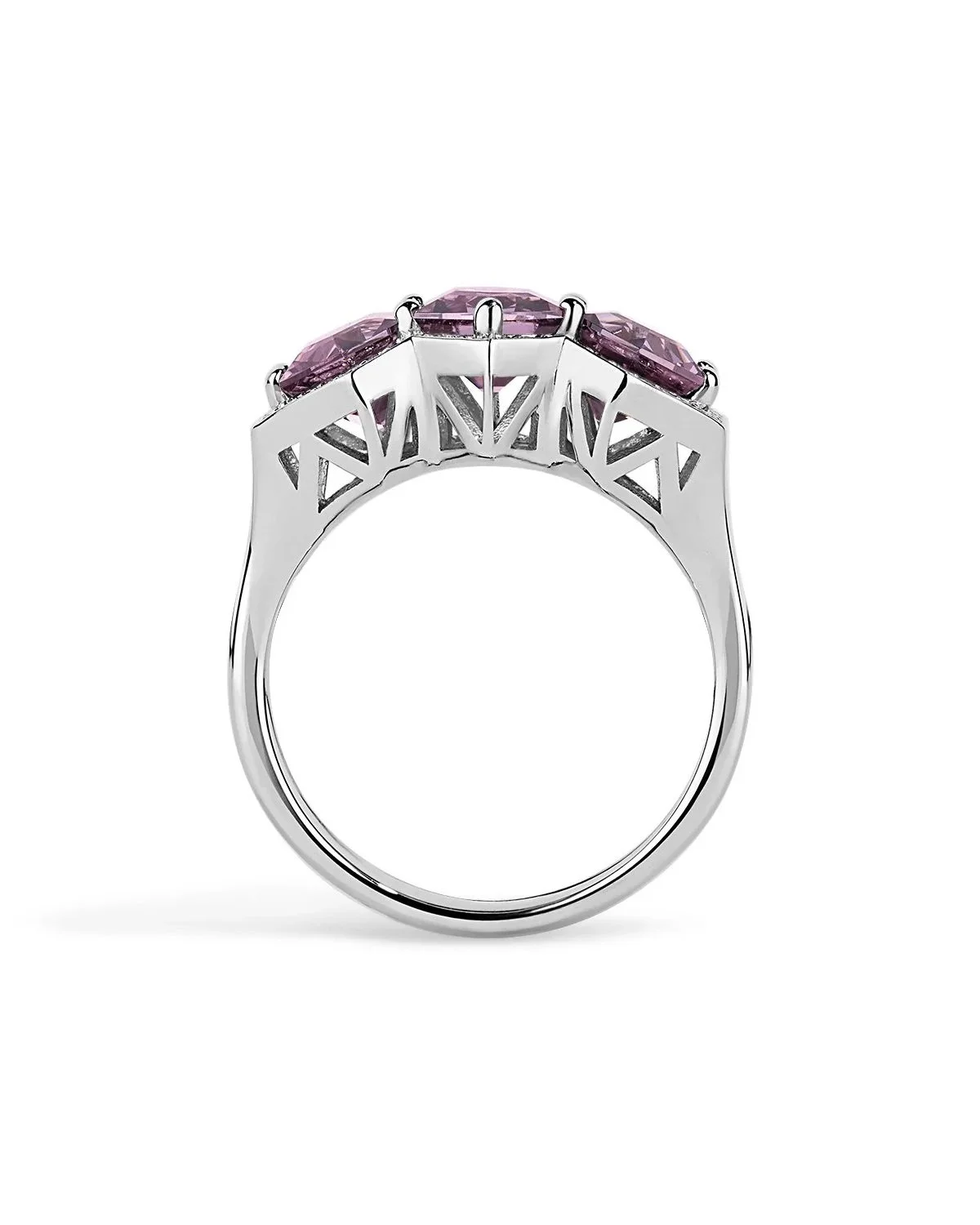 One-of-a-Kind Deco Filigree Ring with Long Hexagon-cut Platinum Spinels and Diamonds